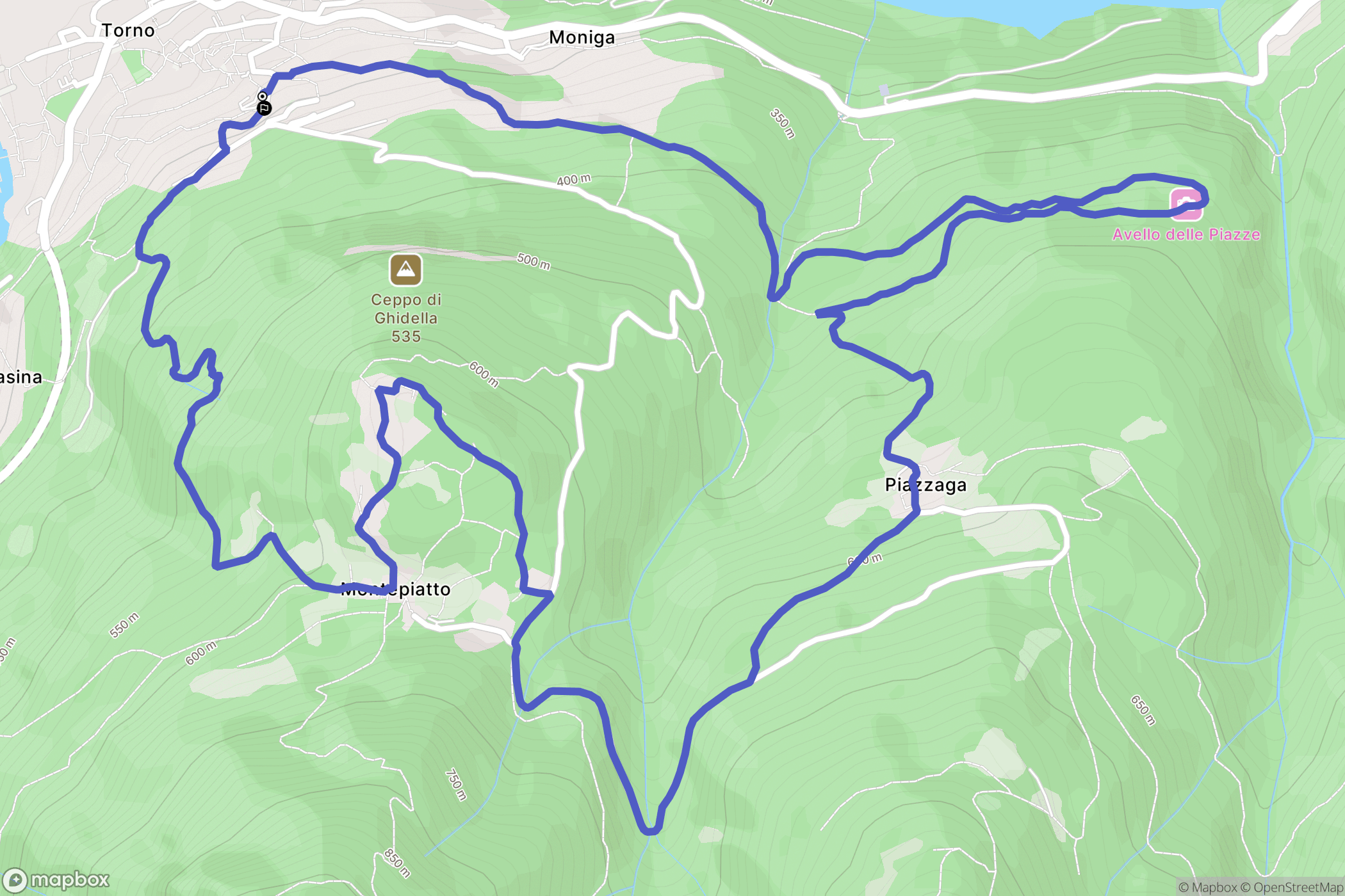 Torno : carte du parcours de randonnée - Italy