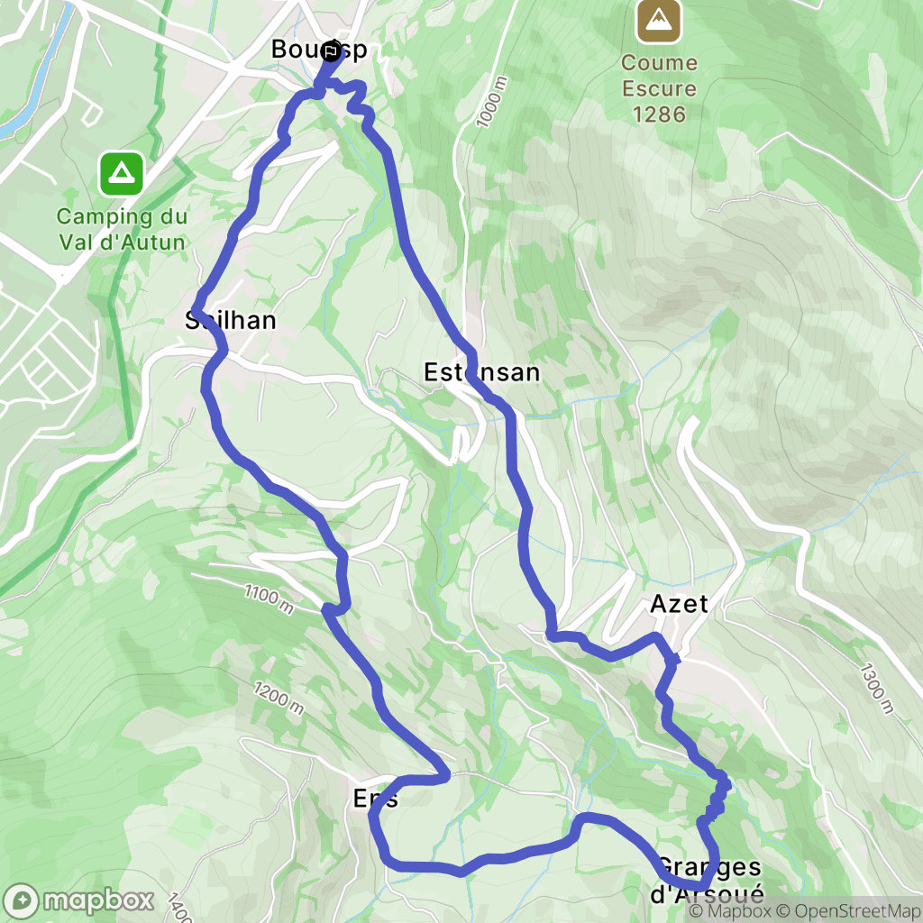 Bourisp, Hautes-Pyrénées : carte du parcours de randonnée - France