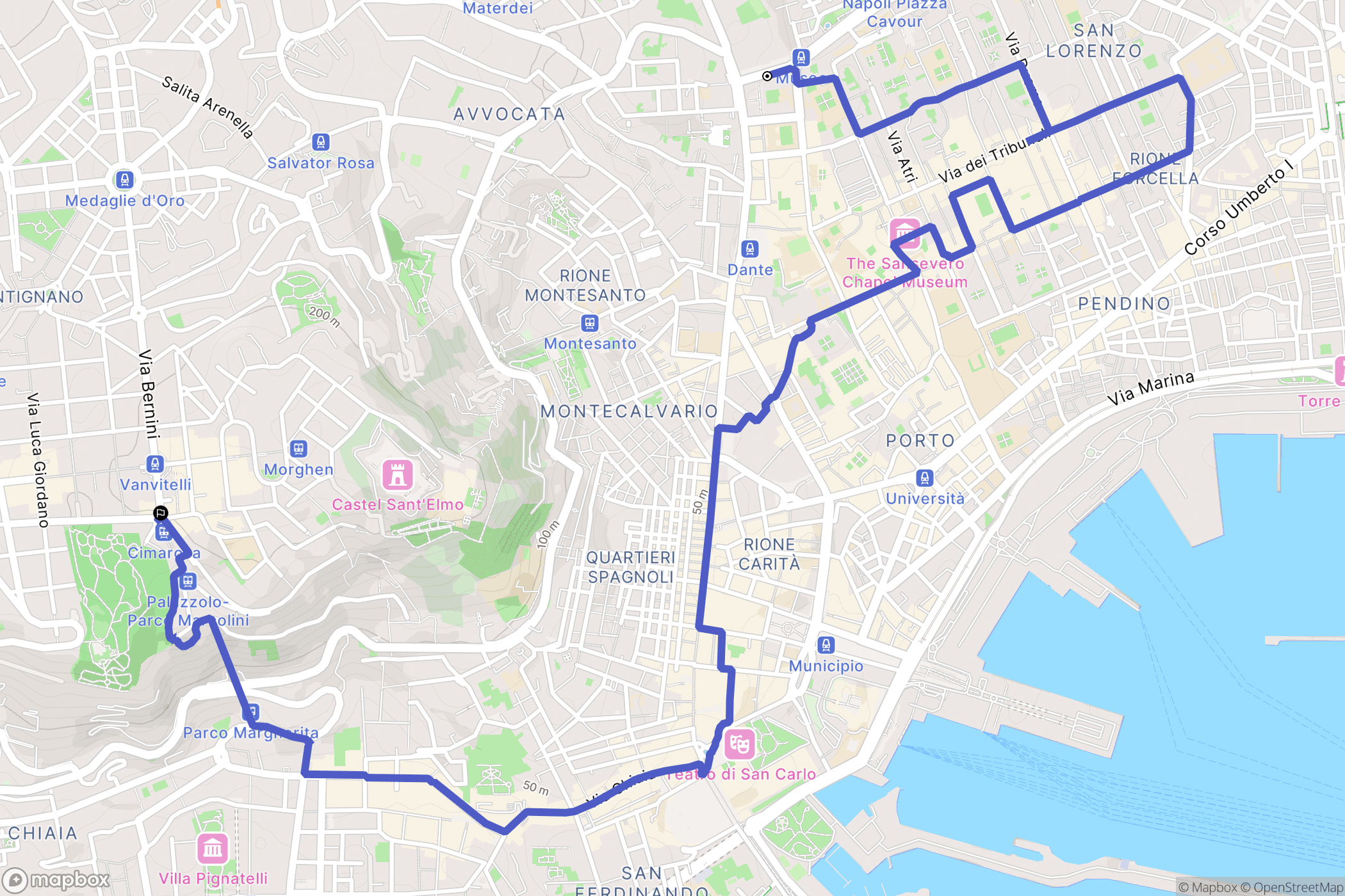 Napoli : carte du parcours de randonnée - Italy
