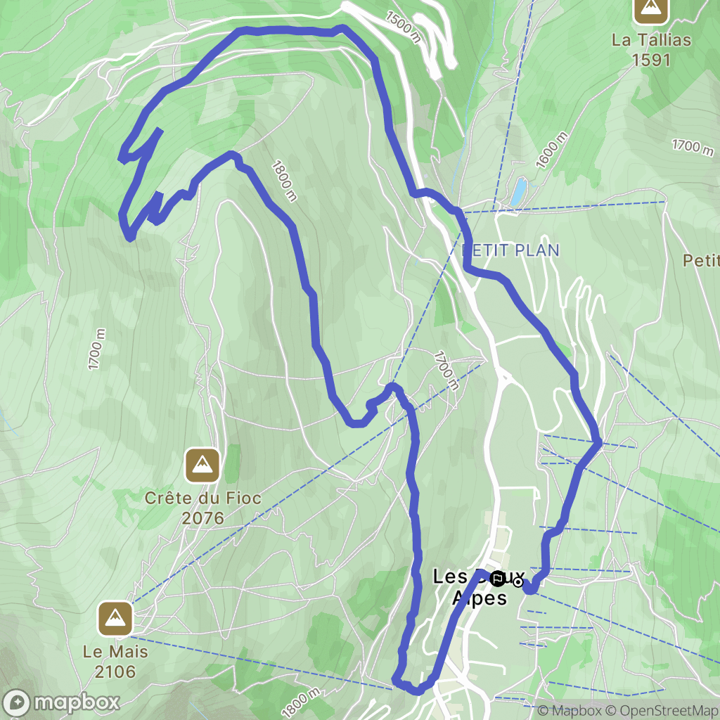 Les Deux Alpes : carte du parcours de randonnée - France
