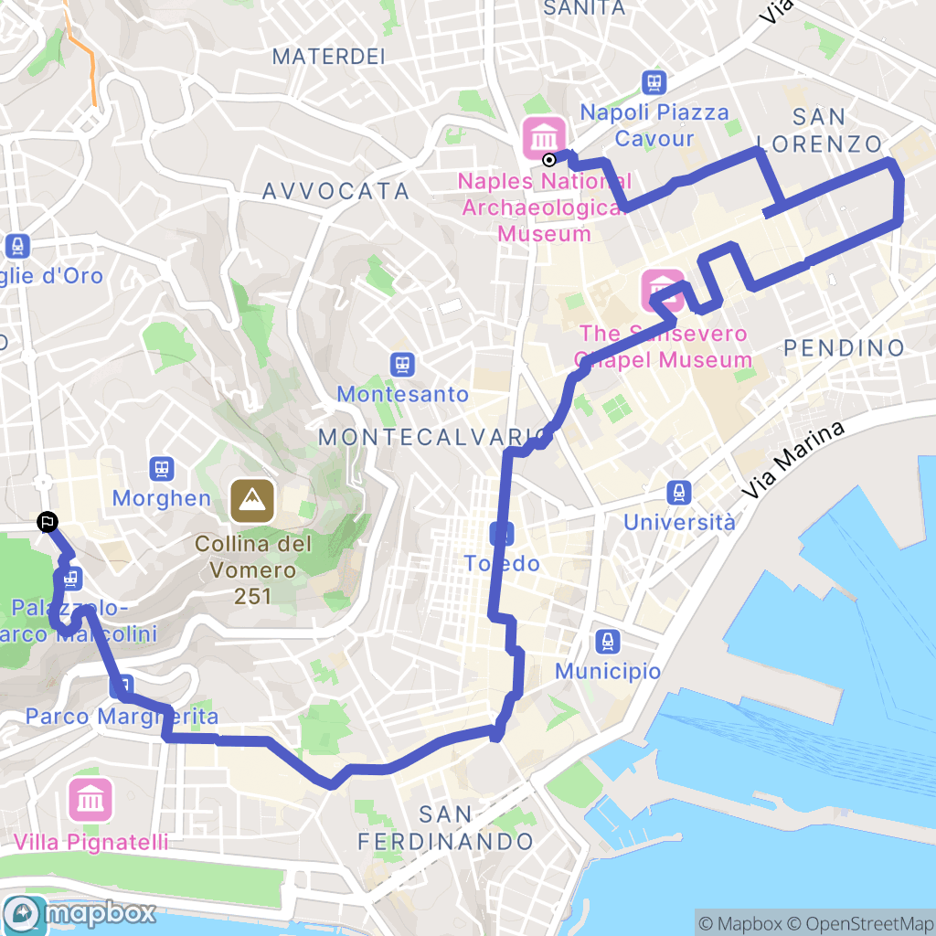Napoli : carte du parcours de randonnée - Italy