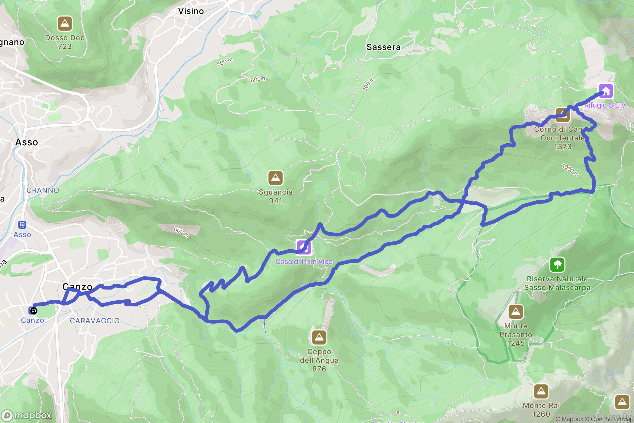 Canzo : carte du parcours de randonnée - Italy