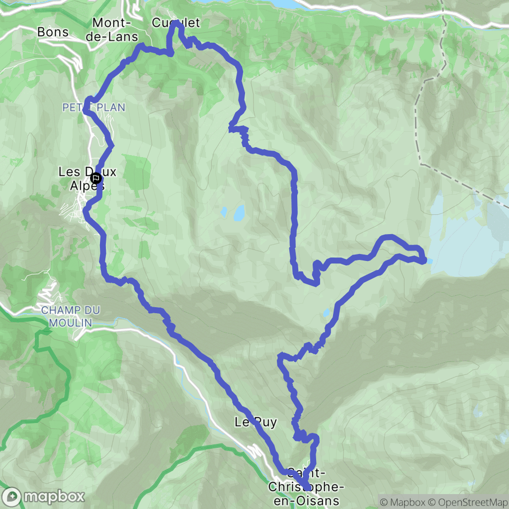 Les Deux Alpes : carte du parcours de randonnée - France
