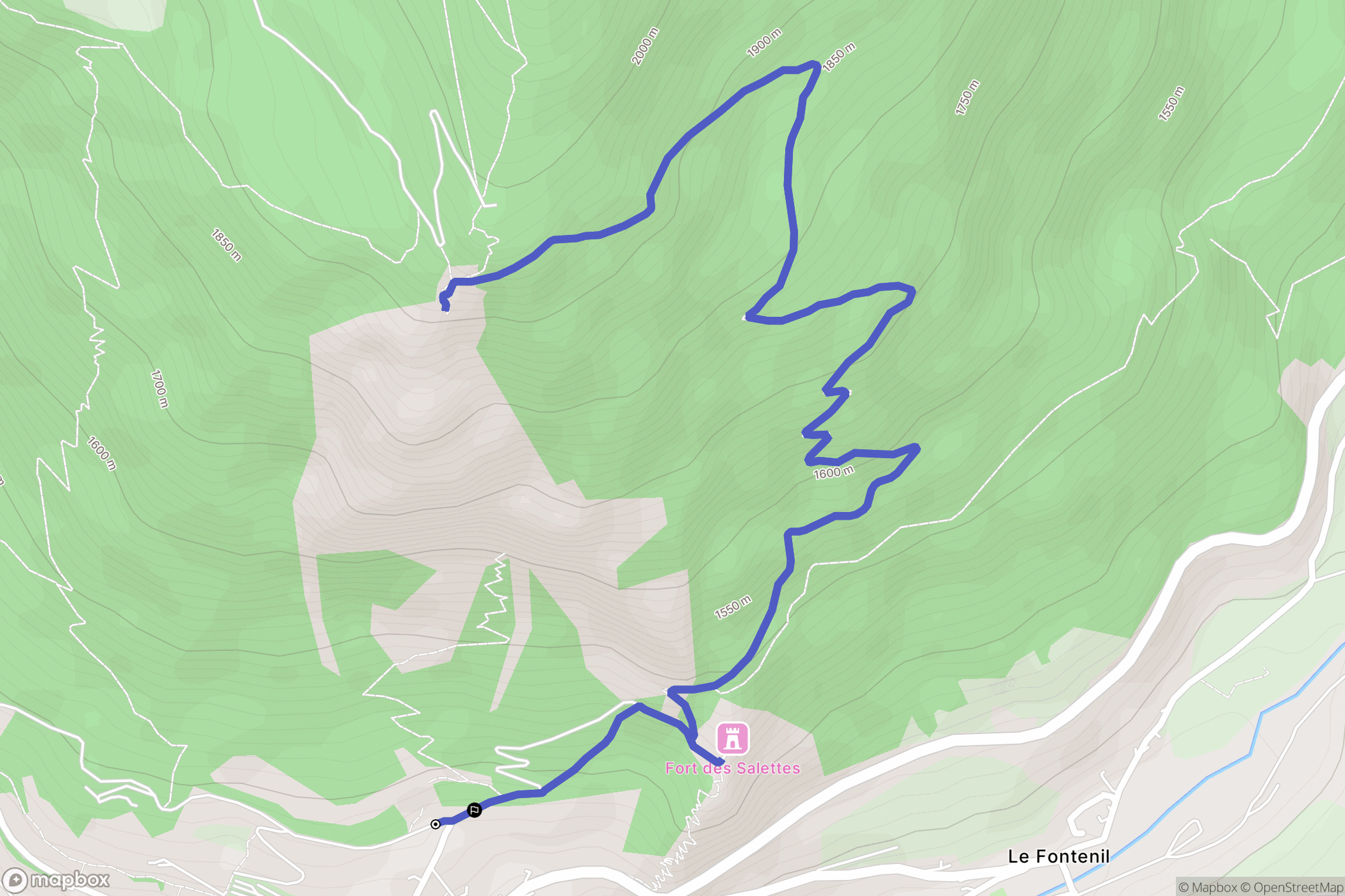 Briançon : carte du parcours de randonnée - France