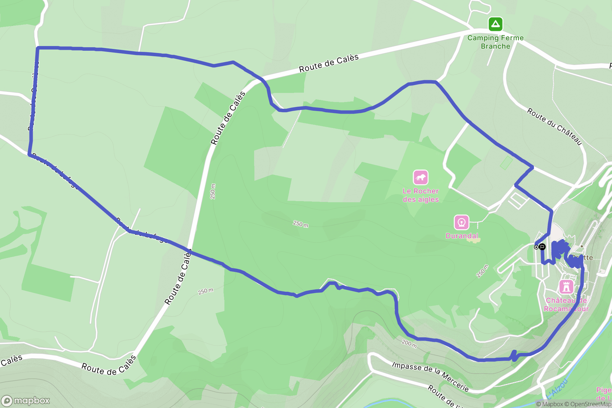Rocamadour : carte du parcours de randonnée - France