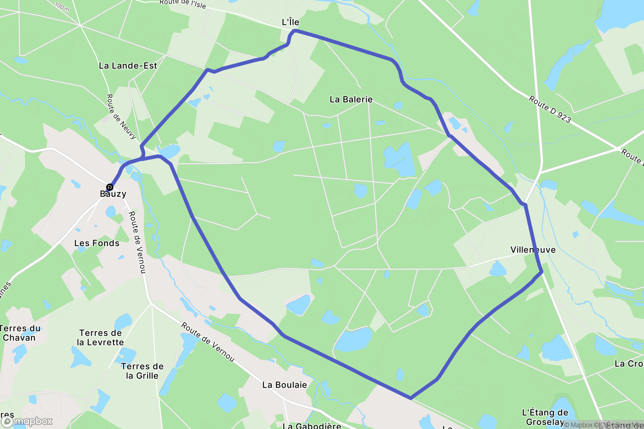 Bauzy : carte du parcours de randonnée - France