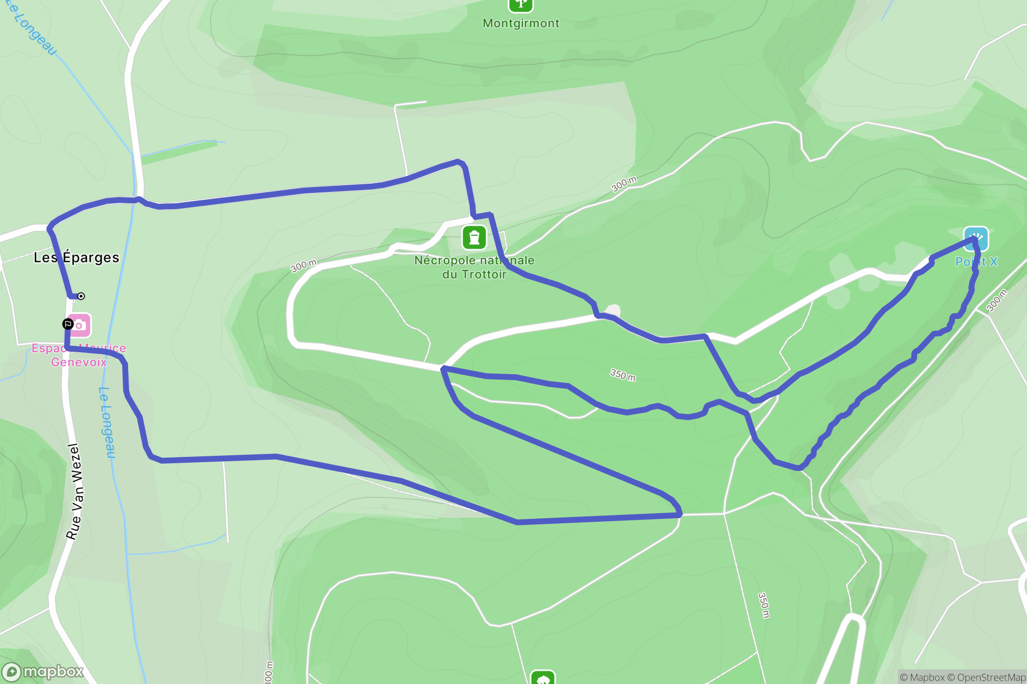Les Éparges : carte du parcours de randonnée - France