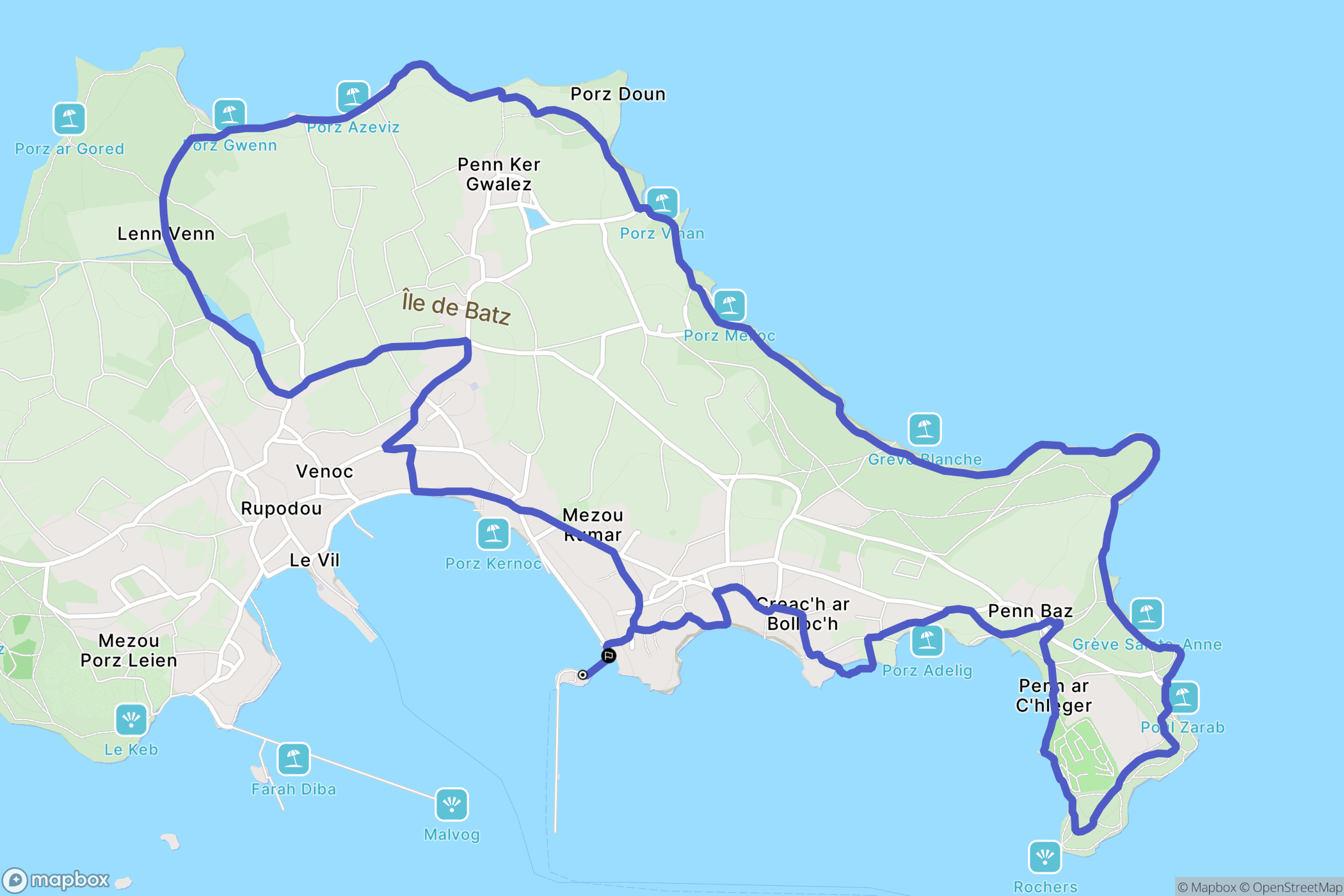 Île de Batz,Roscoff : carte du parcours de randonnée - France
