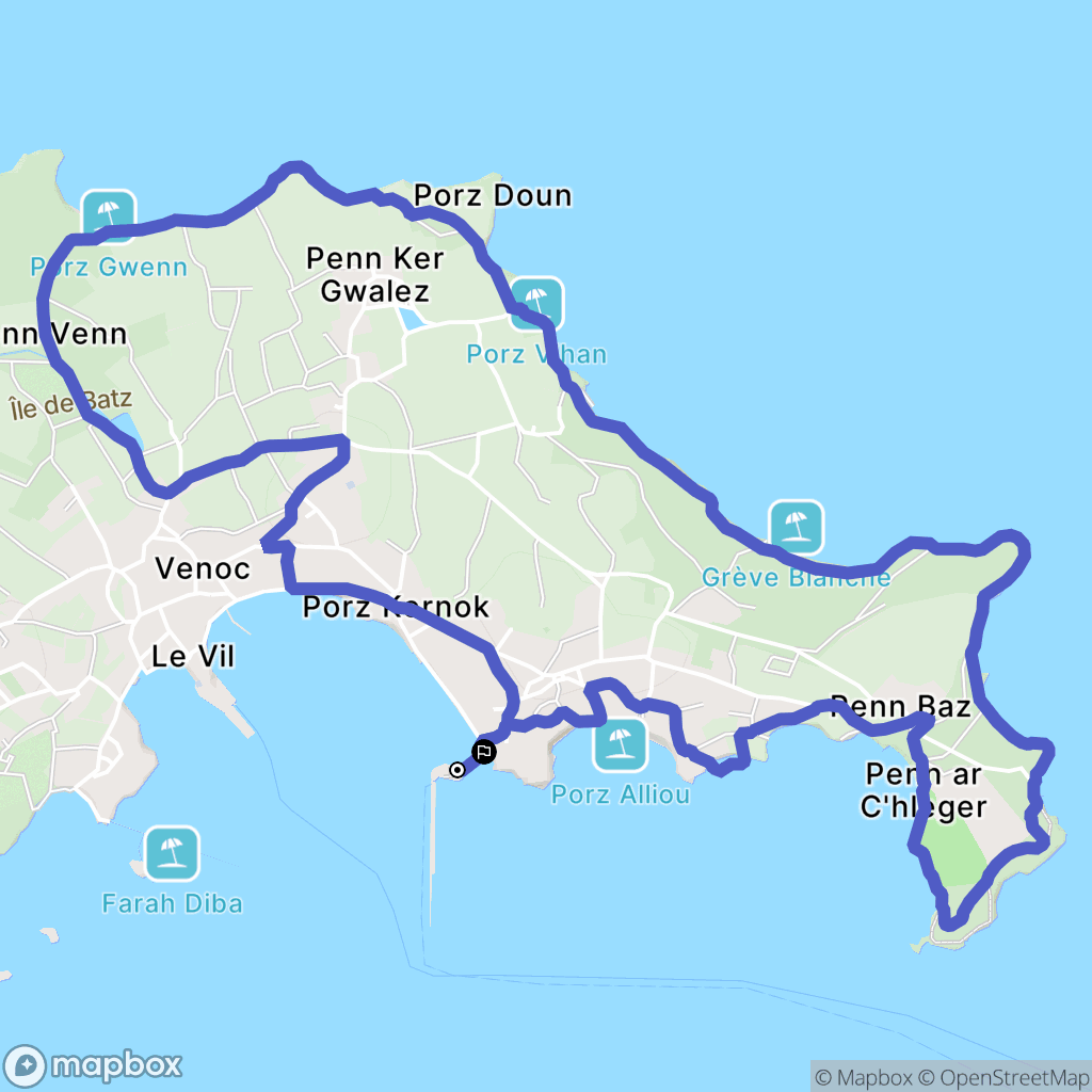 Île de Batz,Roscoff : carte du parcours de randonnée - France