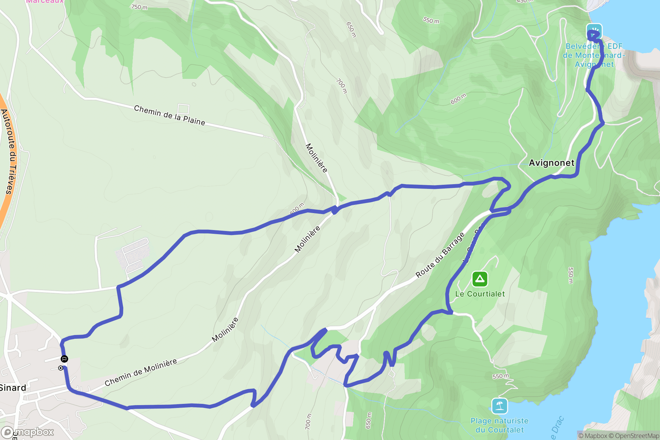 Sinard : carte du parcours de randonnée - France