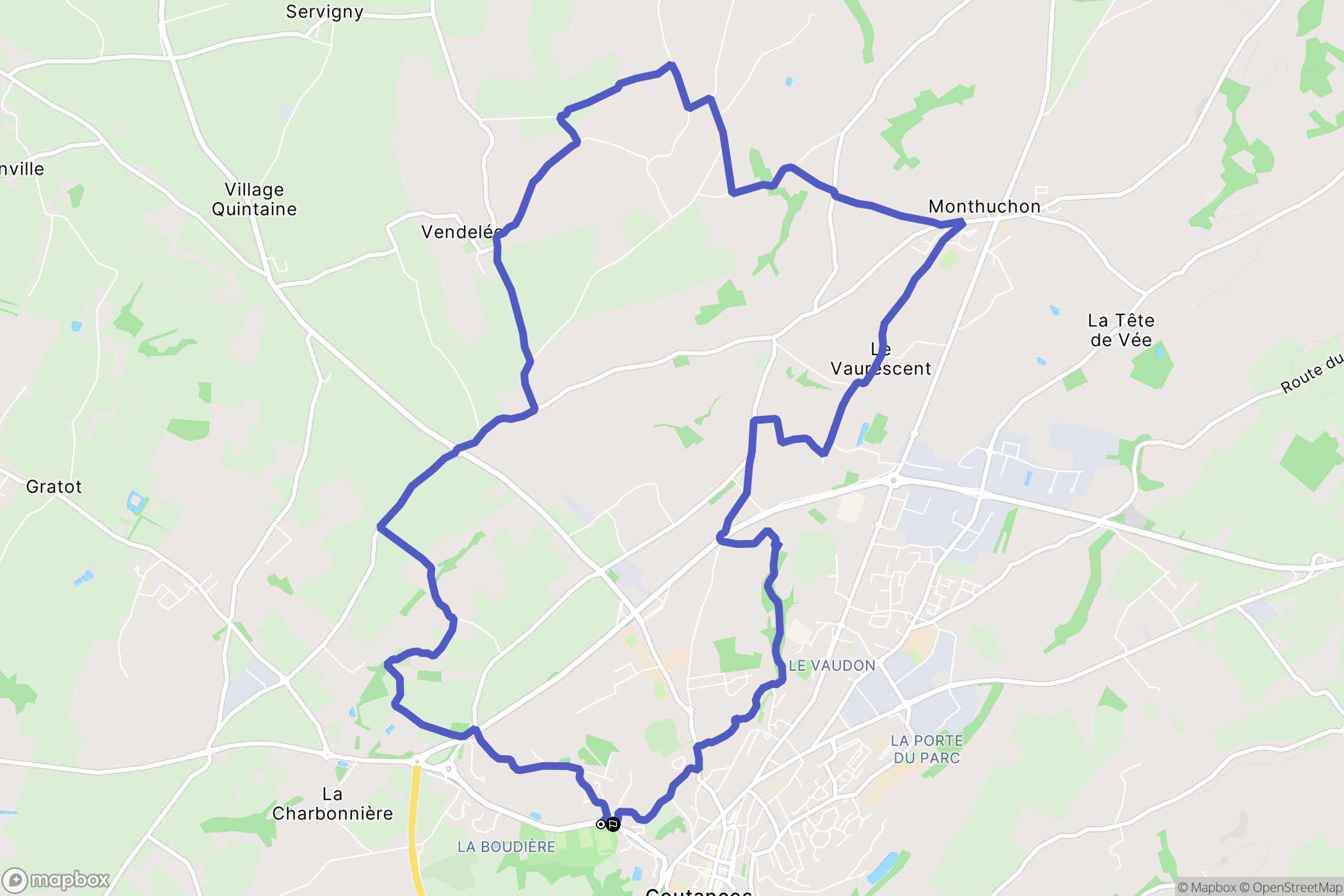 Coutances : carte du parcours de randonnée - France