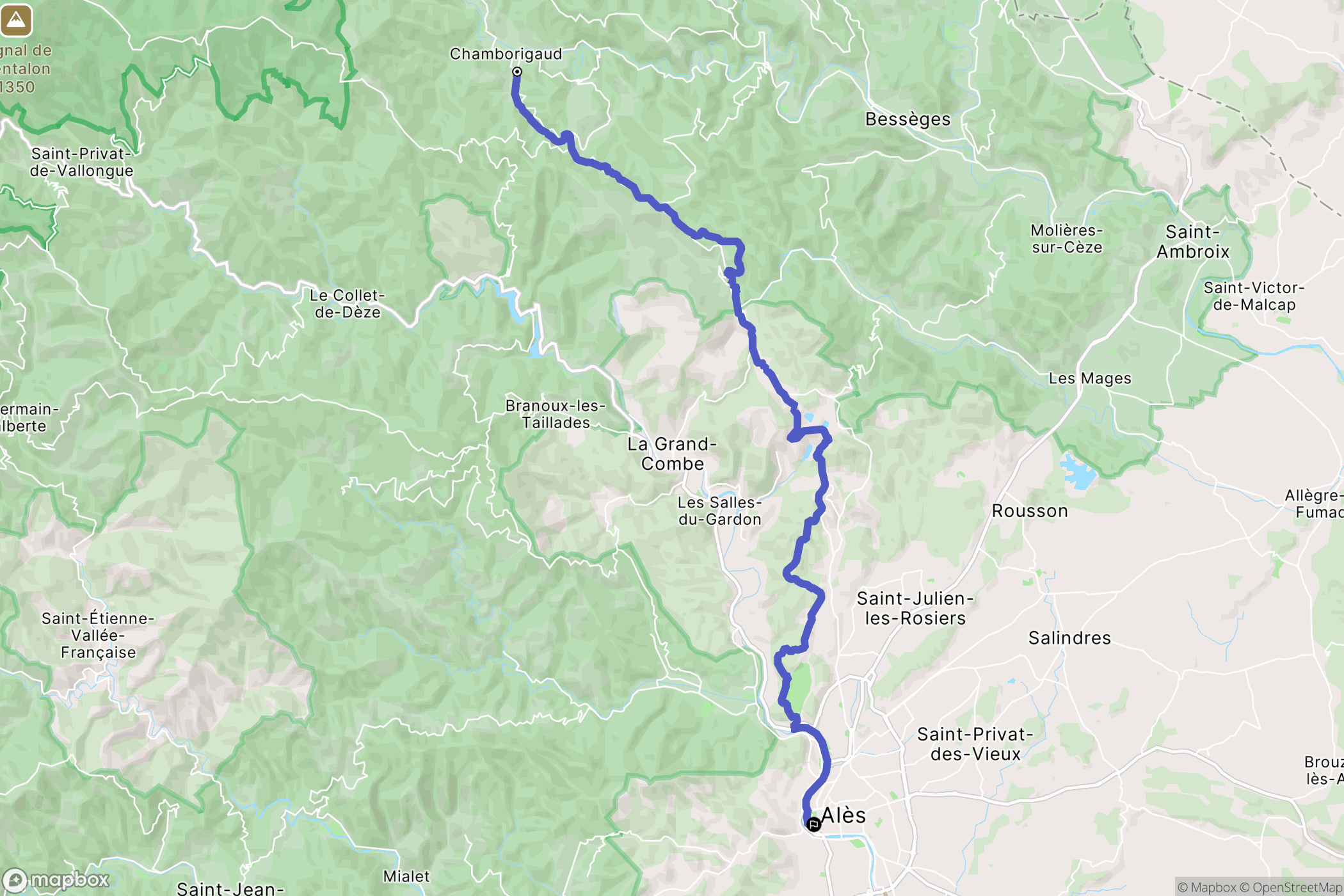 Chamborigaud : carte du parcours de randonnée - France