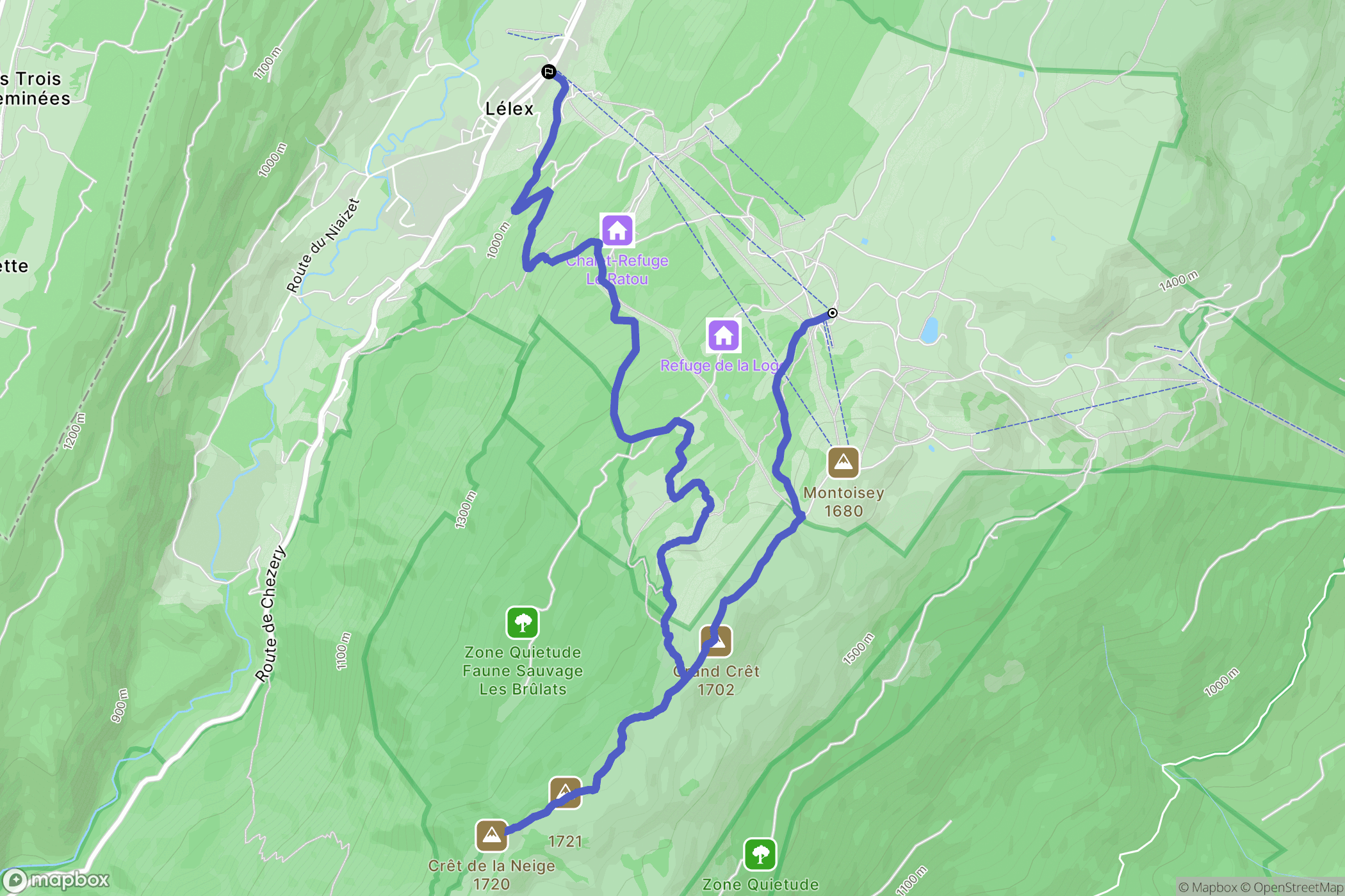 Lélex : carte du parcours de randonnée - France