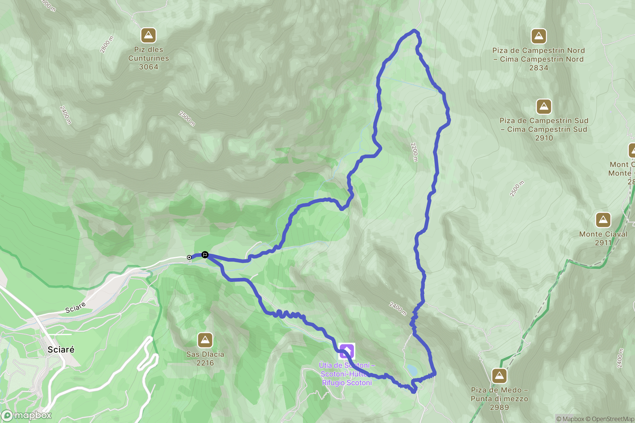 San Cassiano : carte du parcours de randonnée - Italy