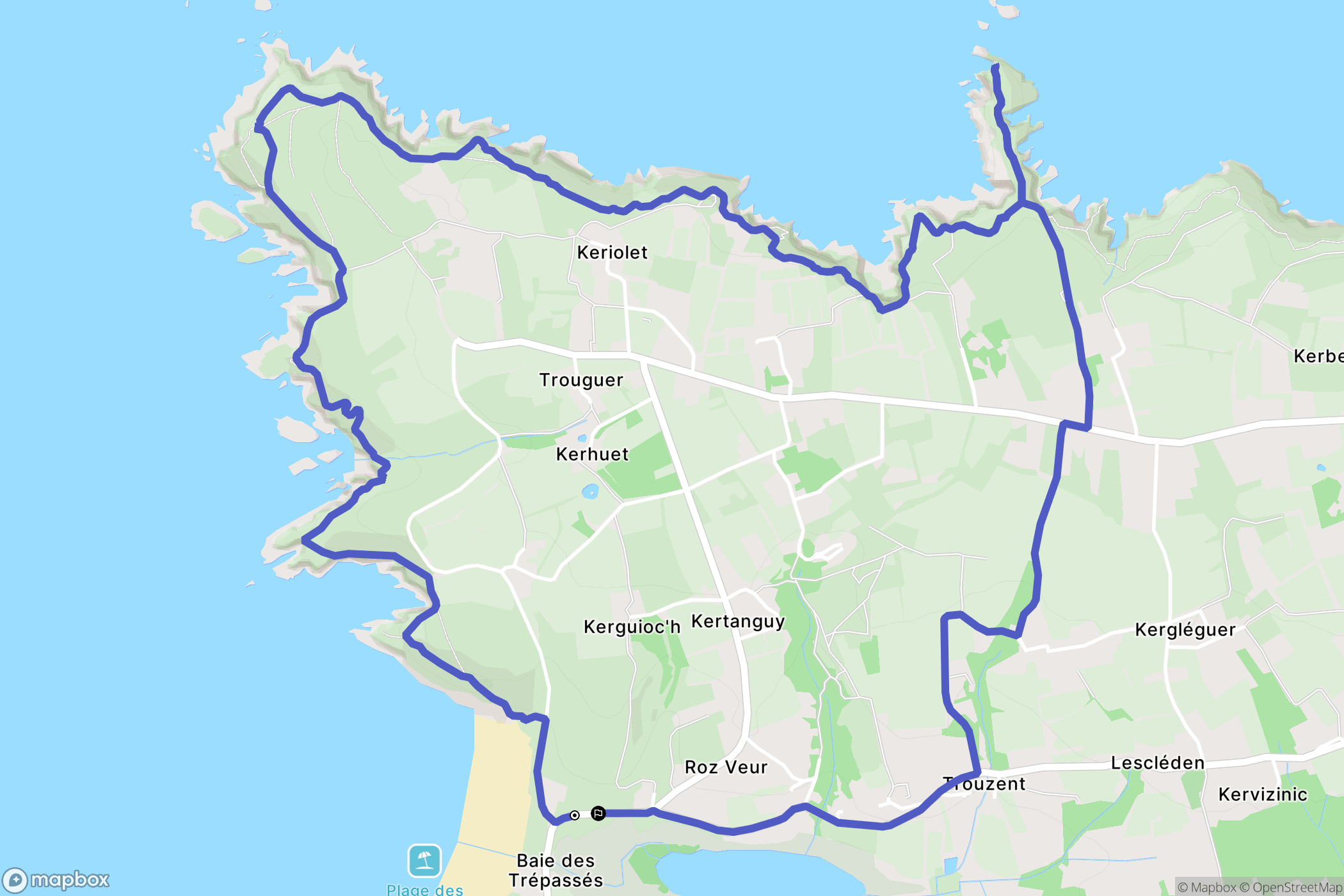 Cleden Cap Sizun : carte du parcours de randonnée - France