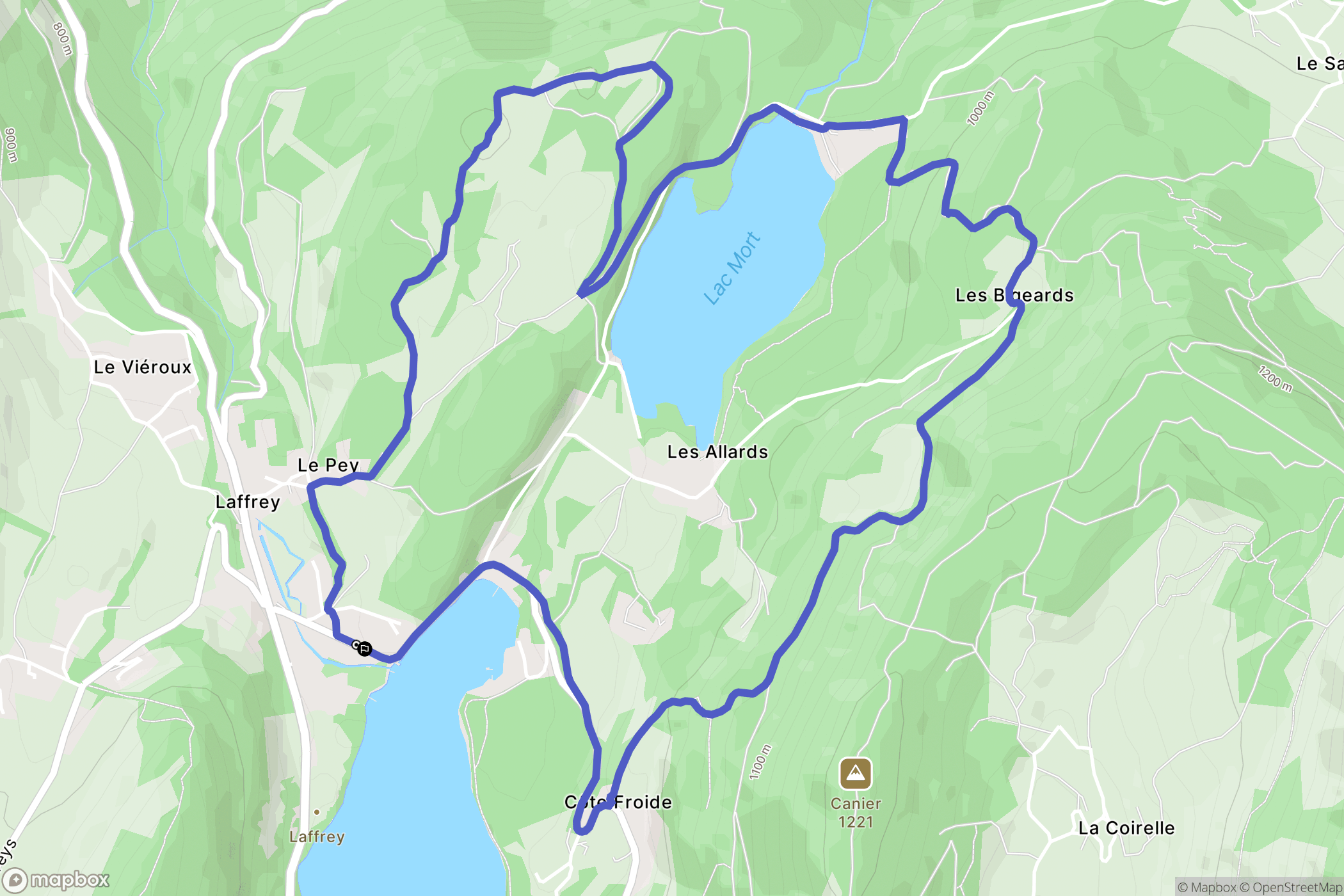 Laffrey : carte du parcours de randonnée - France