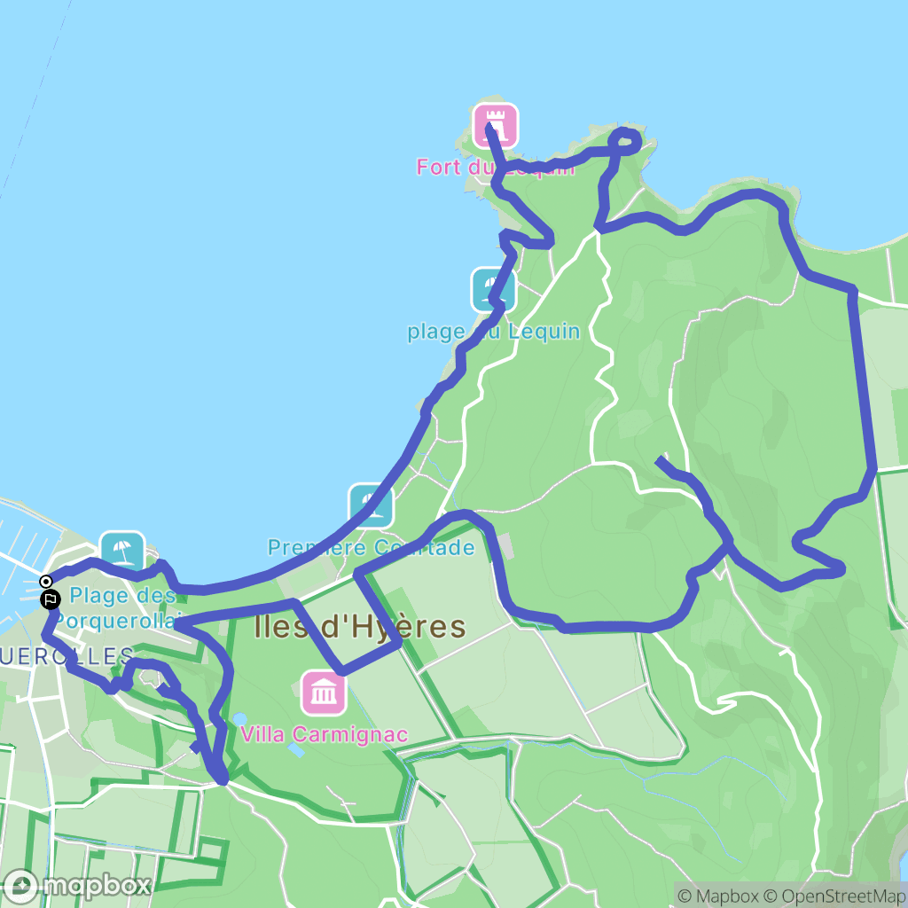 Porquerolles : carte du parcours de randonnée - France