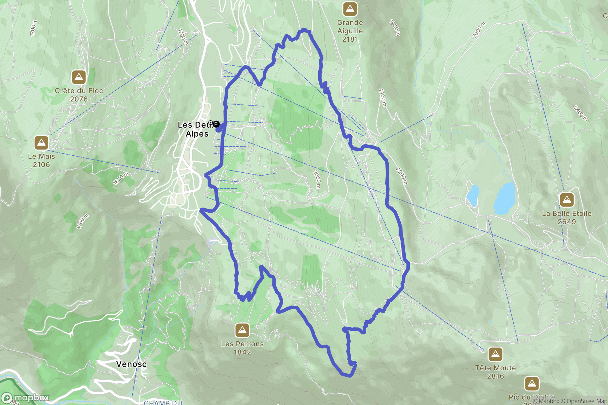 Les Deux-Alpes : carte du parcours de randonnée - France
