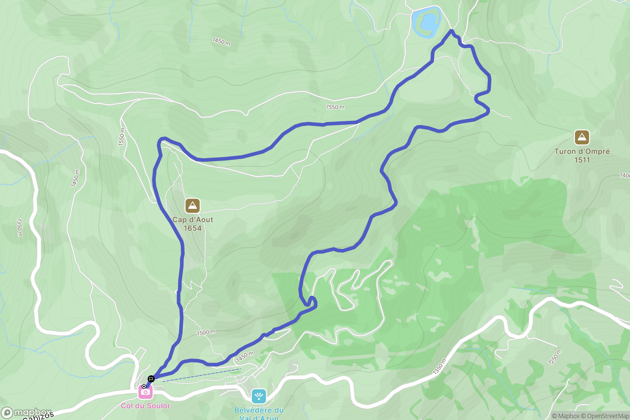 Arbéost : carte du parcours de randonnée - France