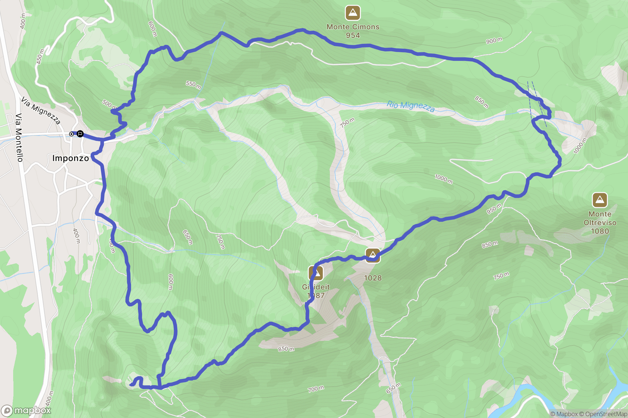 Imponzo : carte du parcours de randonnée - Italy