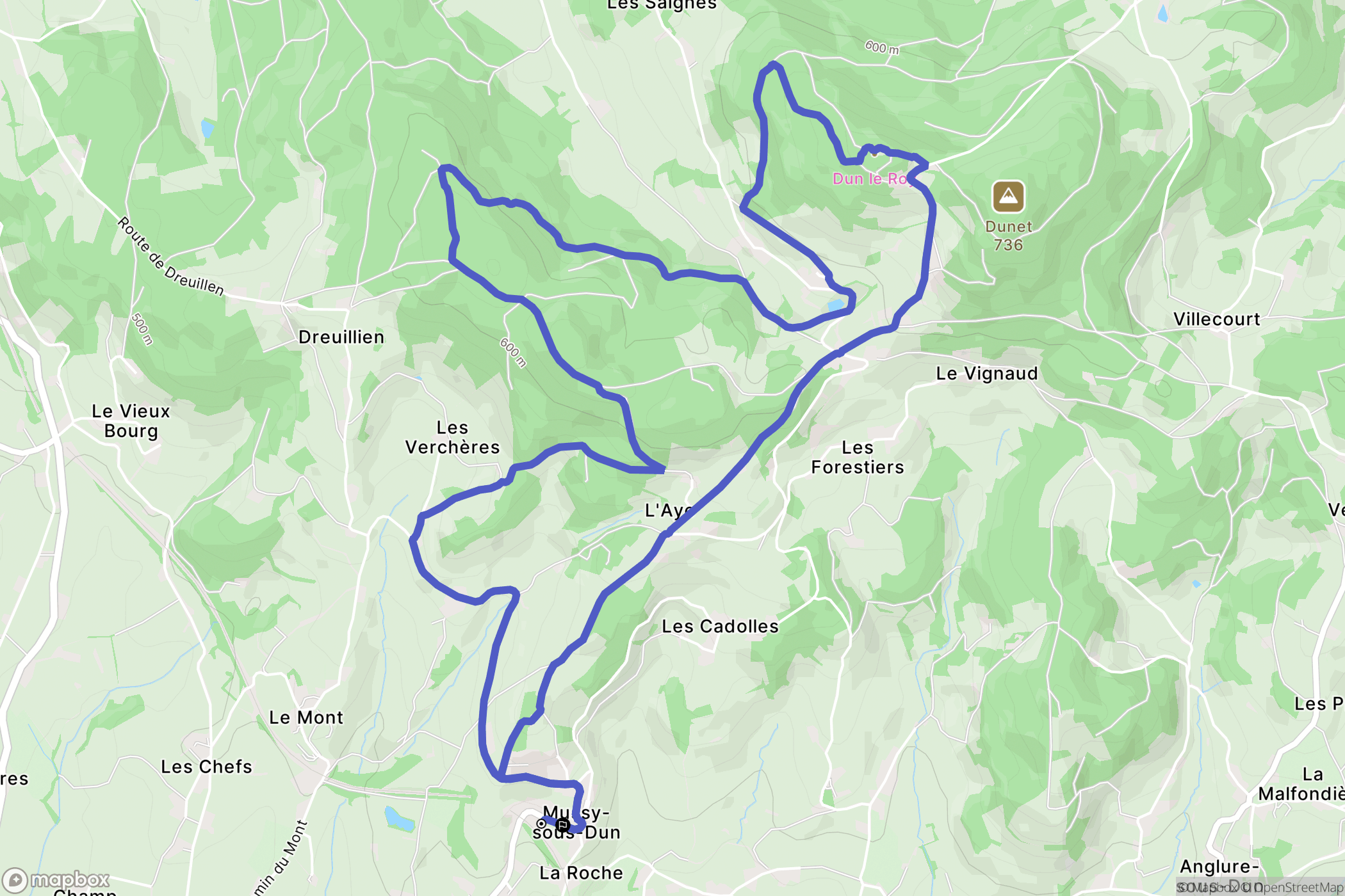 Mussy-sous-Dun : carte du parcours de randonnée - France