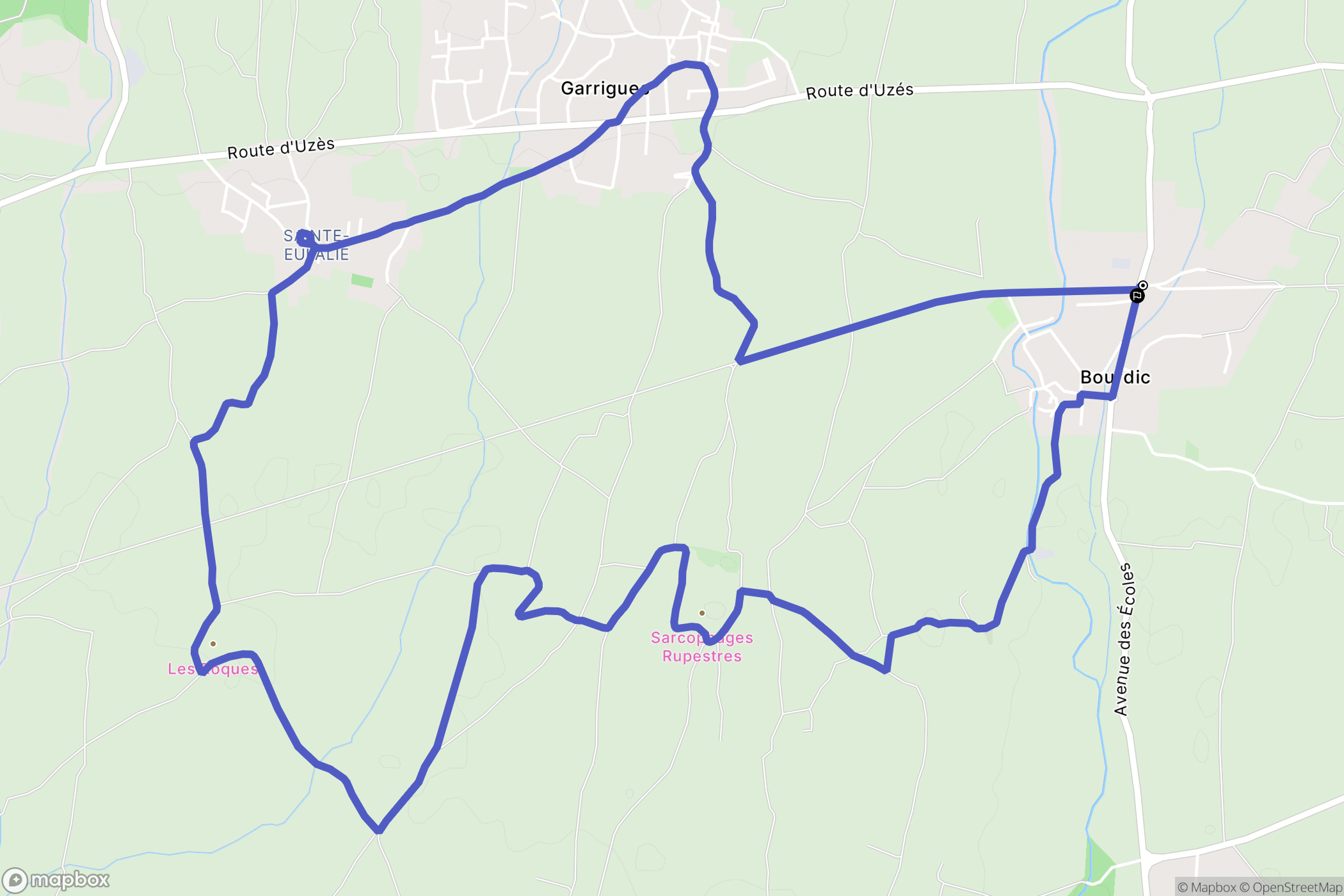 Bourdic,Sainte-Eulalie : carte du parcours de randonnée - France