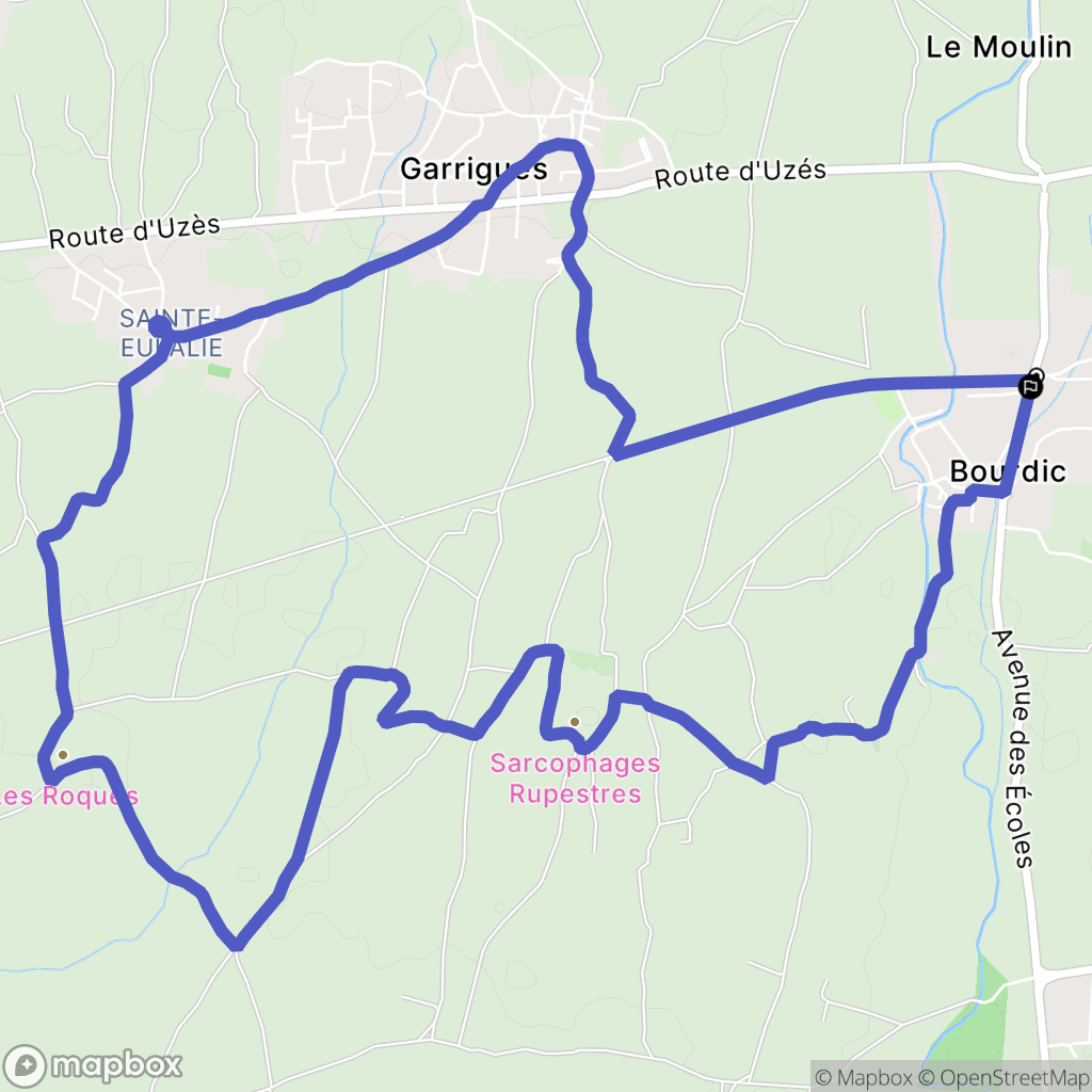 Bourdic,Sainte-Eulalie : carte du parcours de randonnée - France