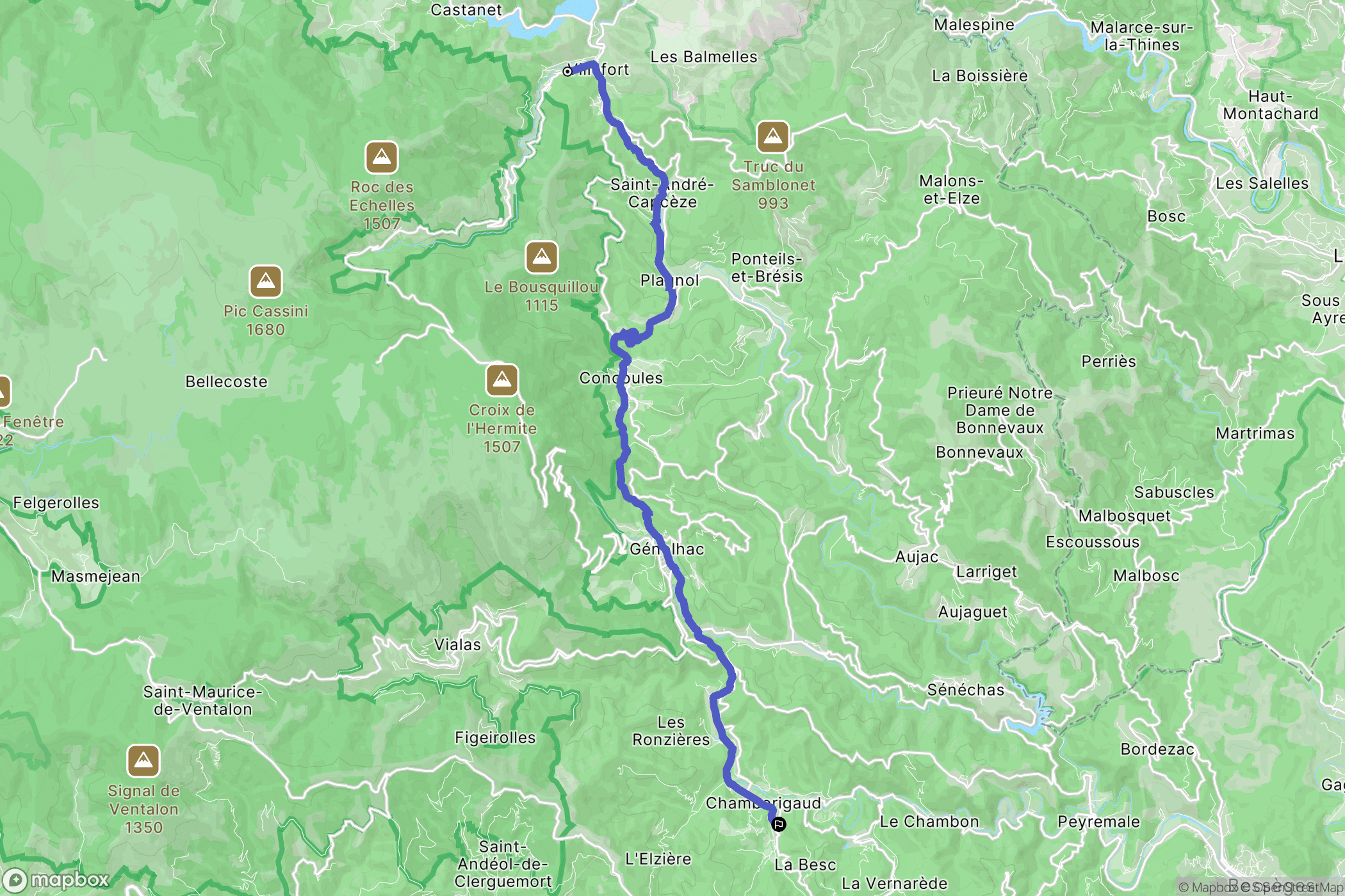 Villefort : carte du parcours de randonnée - France