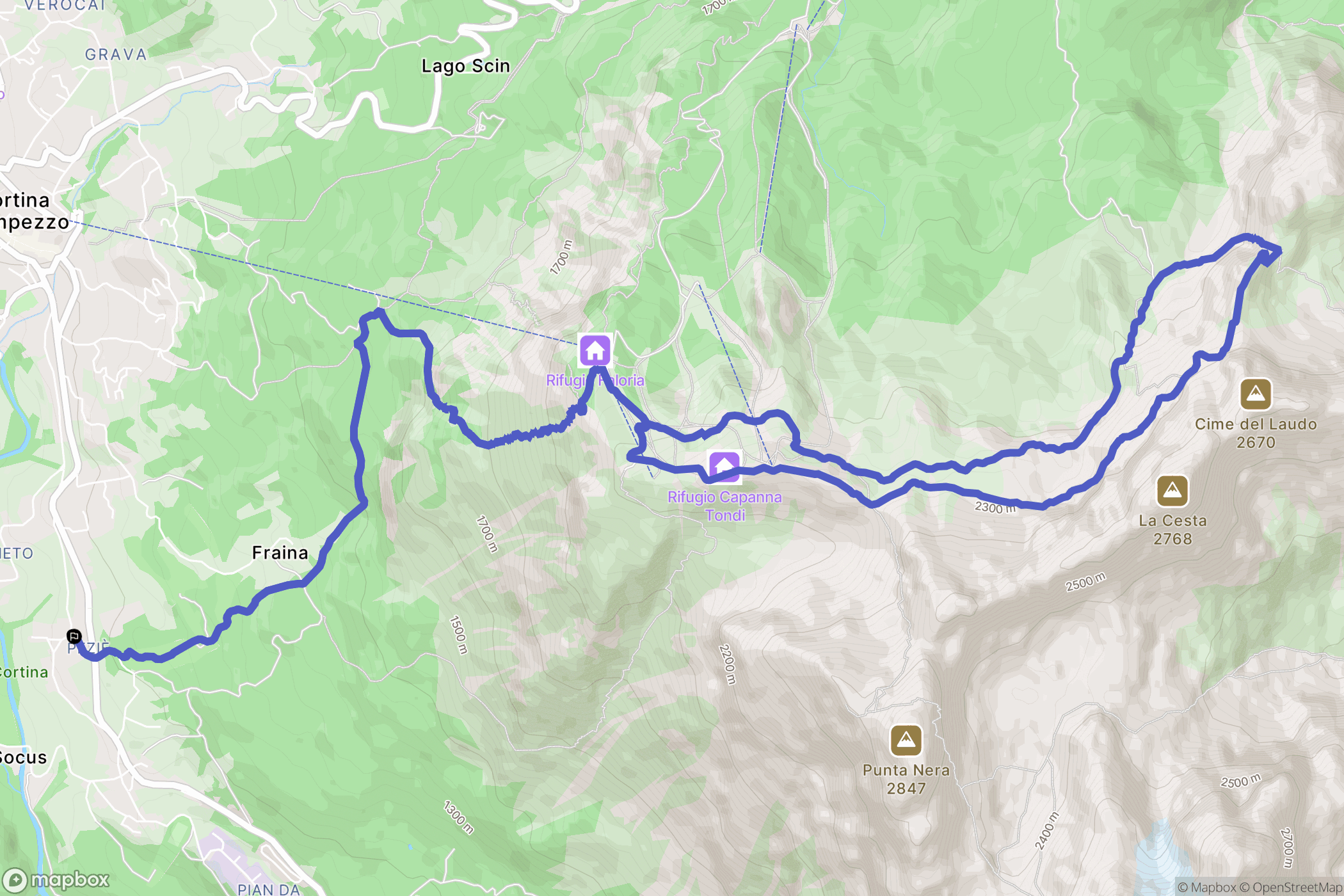 Cortina d'Ampezzo : carte du parcours de randonnée - Italy