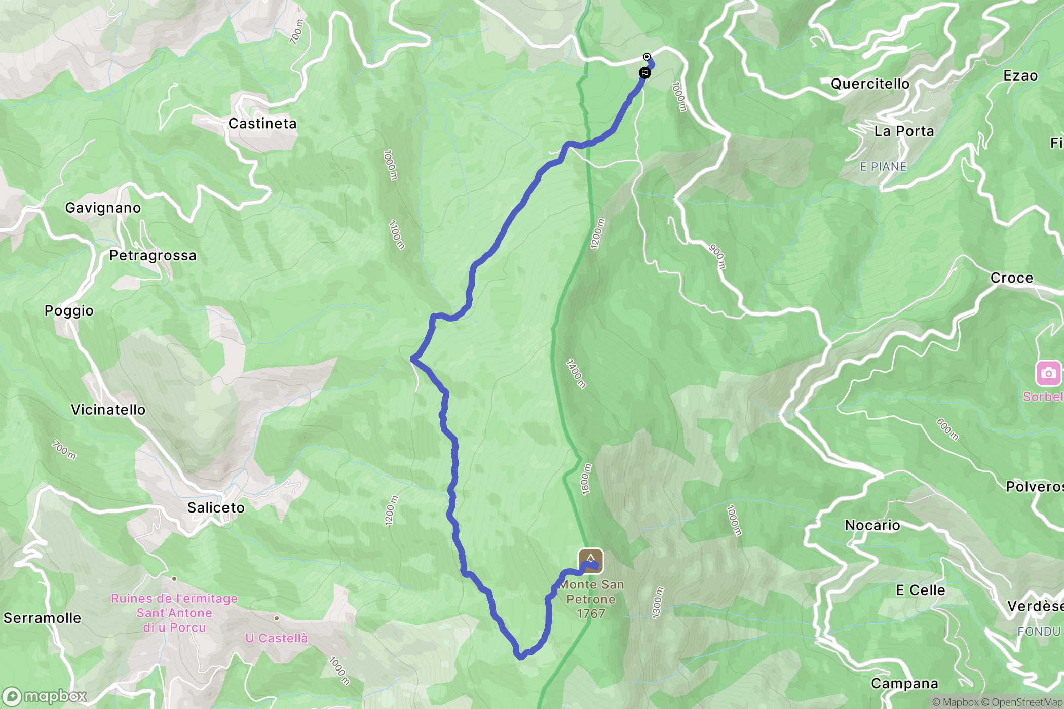 Quercitello : carte du parcours de randonnée - France