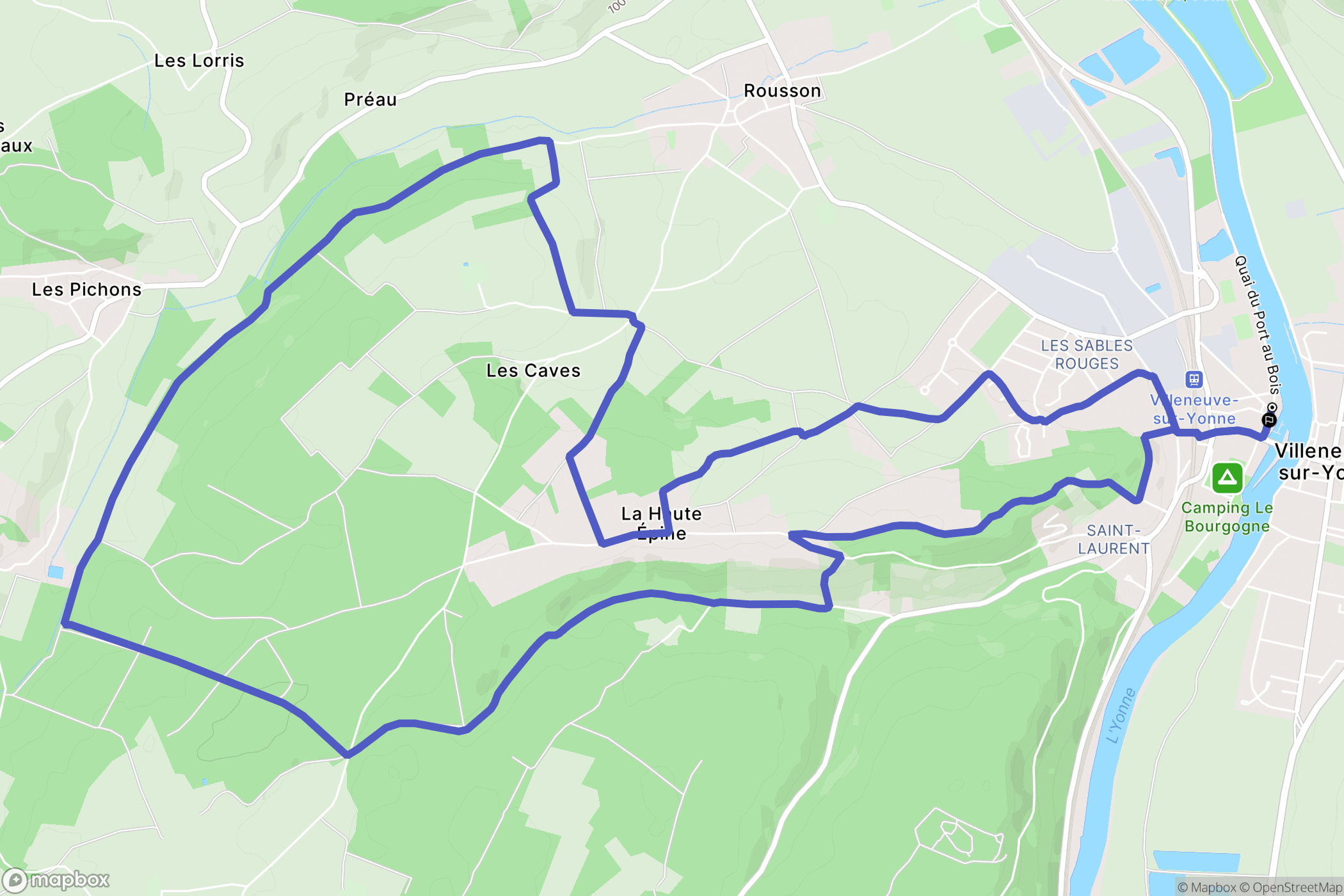 Villeneuve-sur-Yonne : carte du parcours de randonnée - France