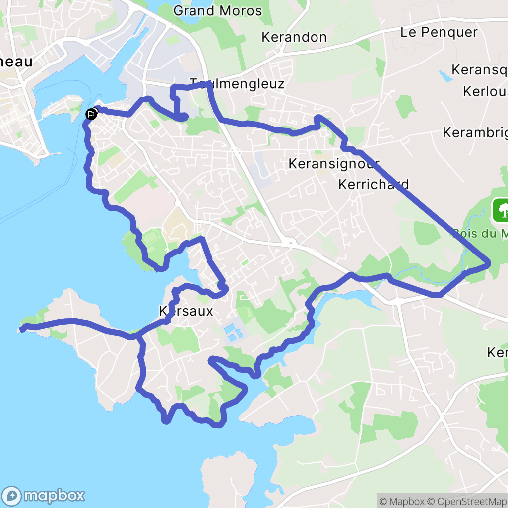 Concarneau : carte du parcours de randonnée - France