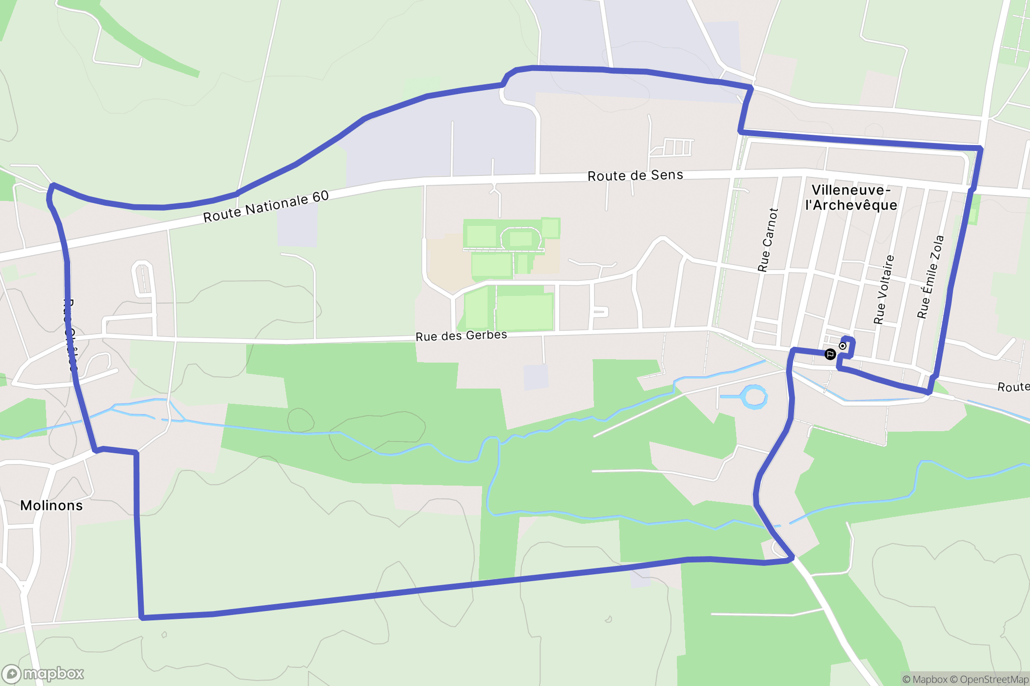 Villeneuve-l'Archevêque : carte du parcours de randonnée - France