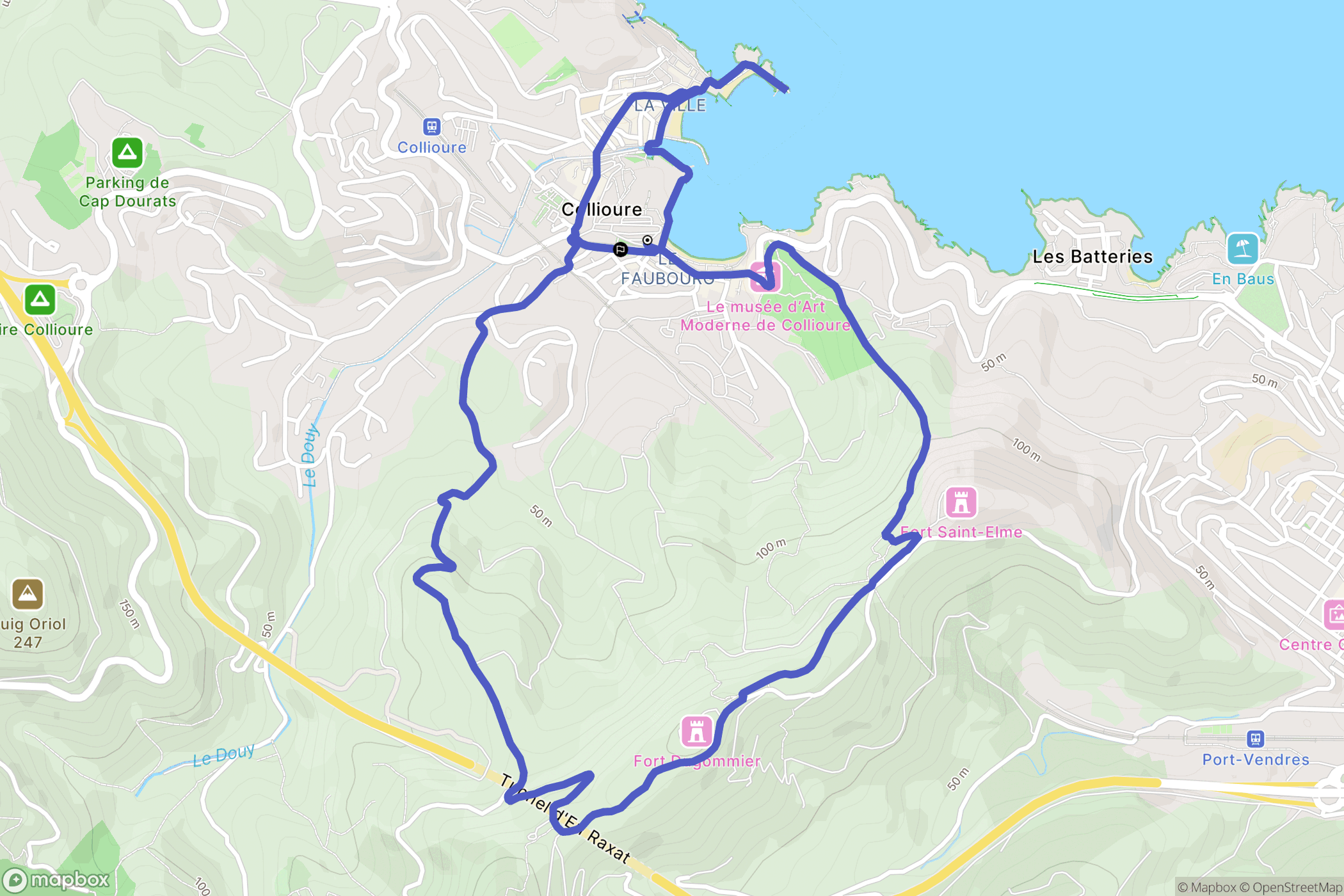 Collioure : carte du parcours de randonnée - France