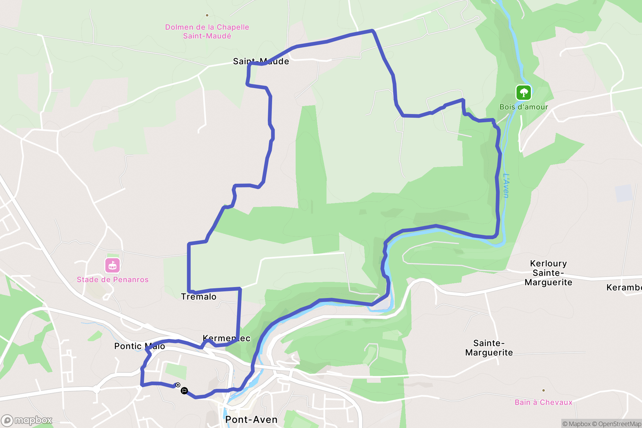Pont-Aven : carte du parcours de randonnée - France