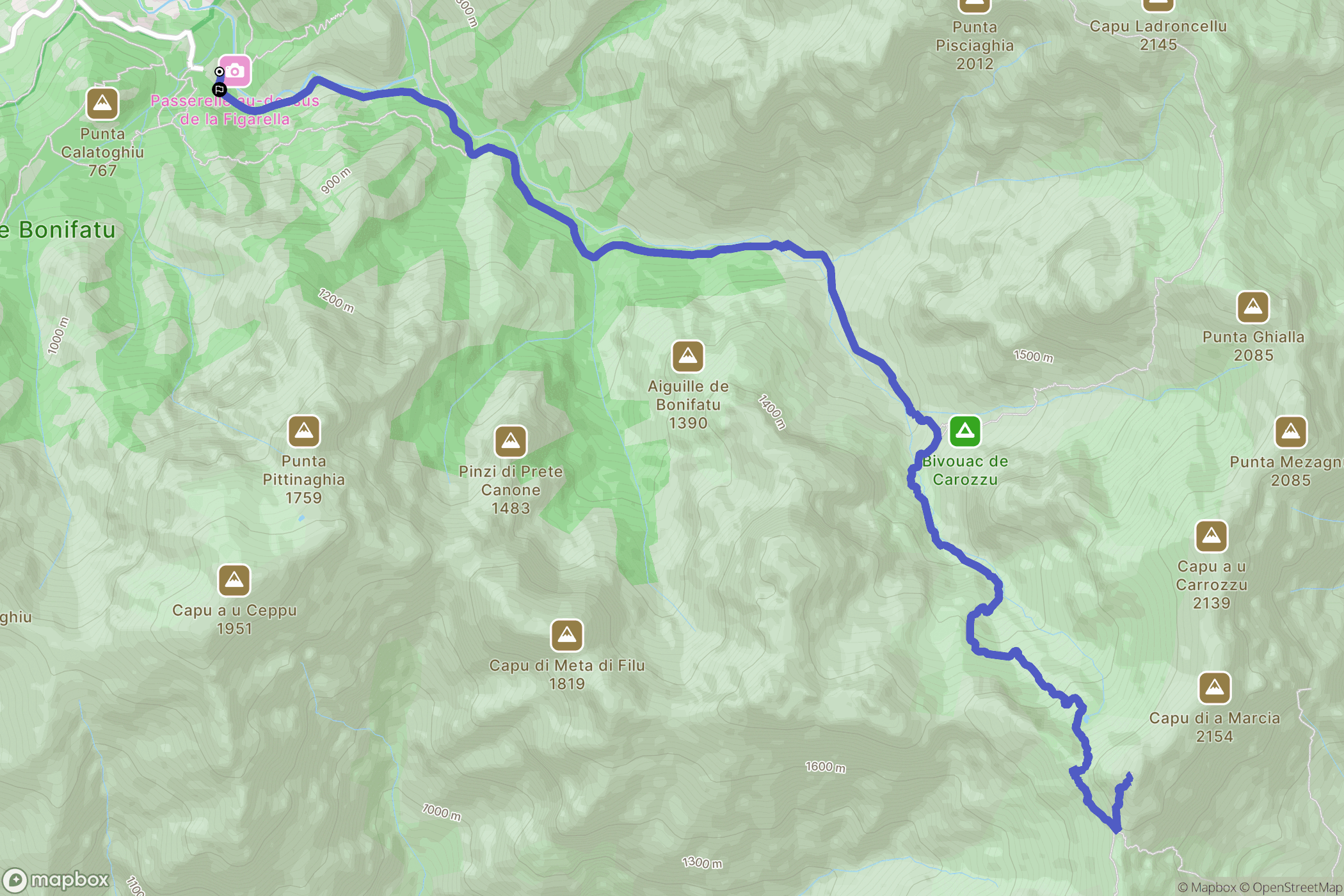 Calenzana : carte du parcours de randonnée - France