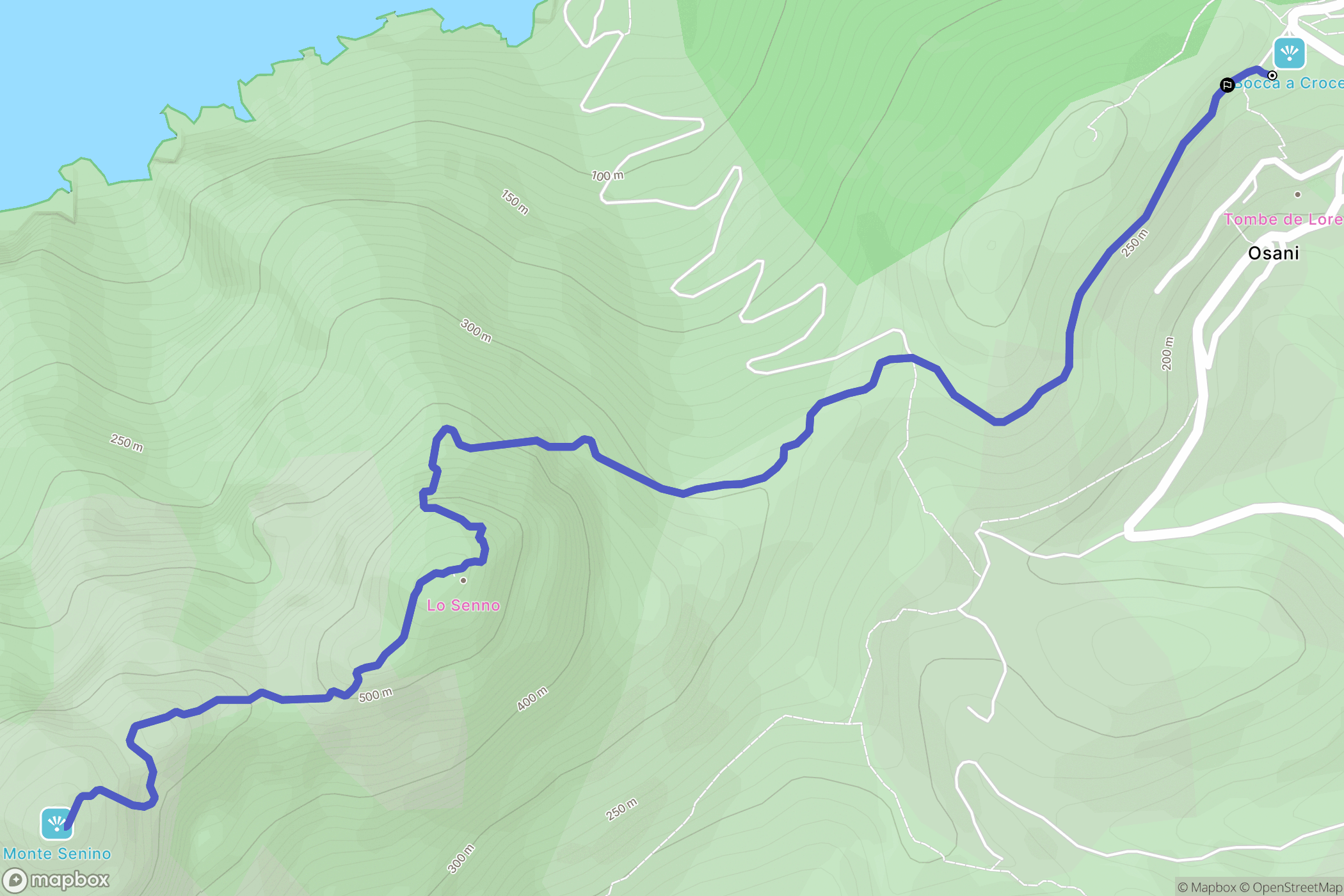 Osani : carte du parcours de randonnée - France