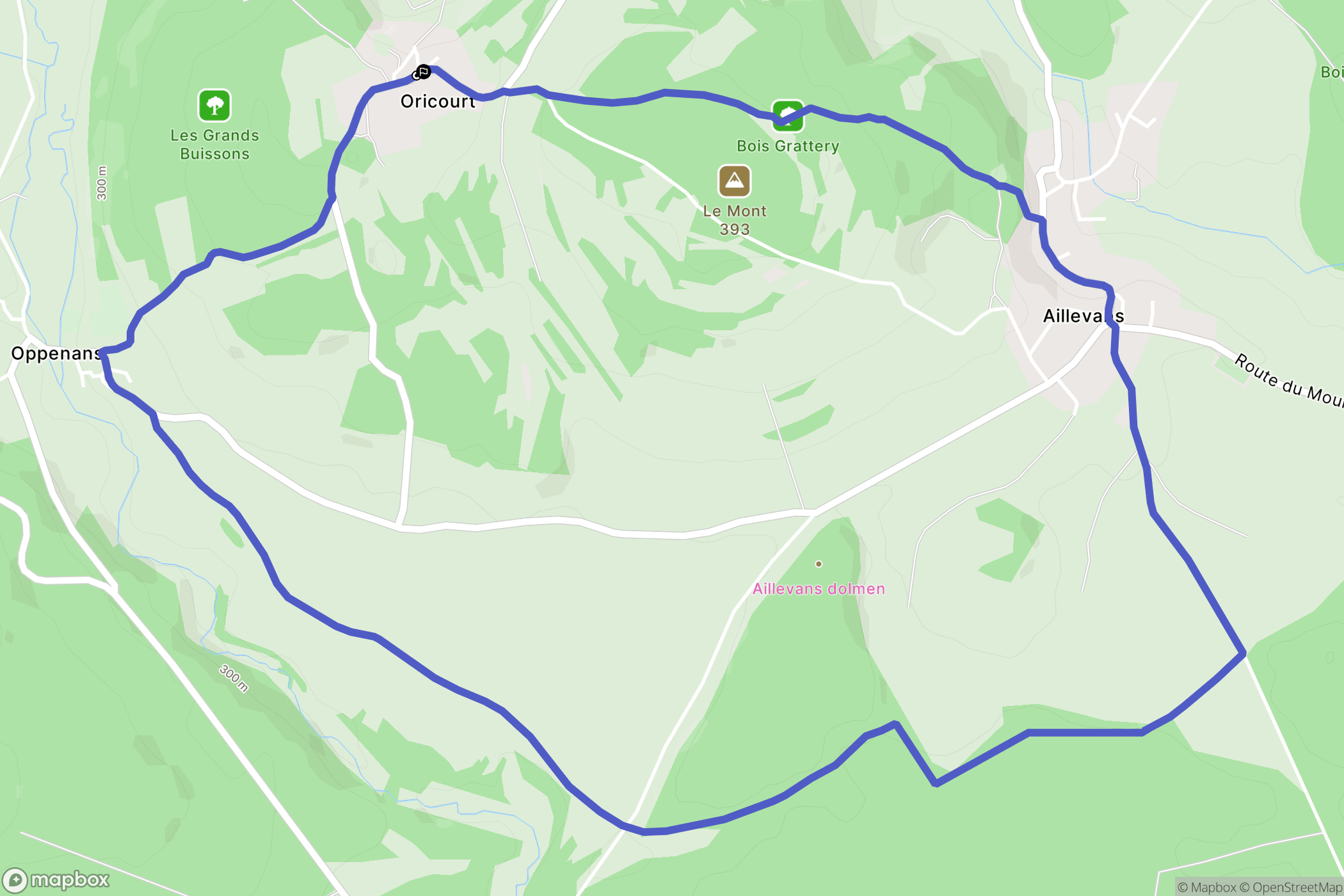 Oricourt : carte du parcours de randonnée - France