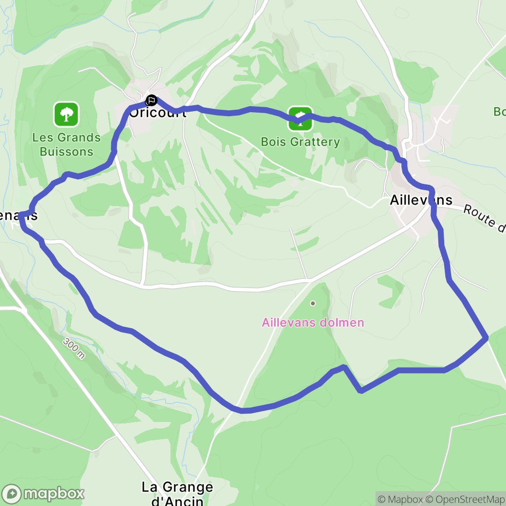 Oricourt : carte du parcours de randonnée - France