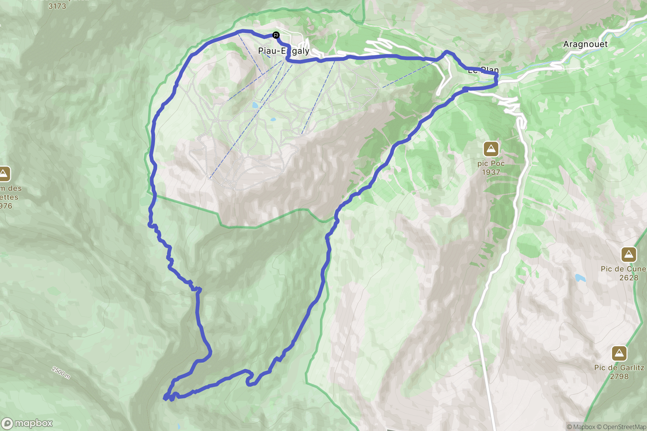 Aragnouet : carte du parcours de randonnée - France