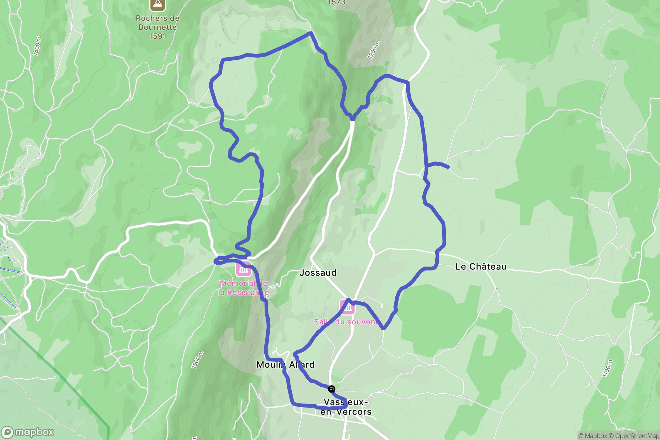 Vassieux-en-Vercors : carte du parcours de randonnée - France