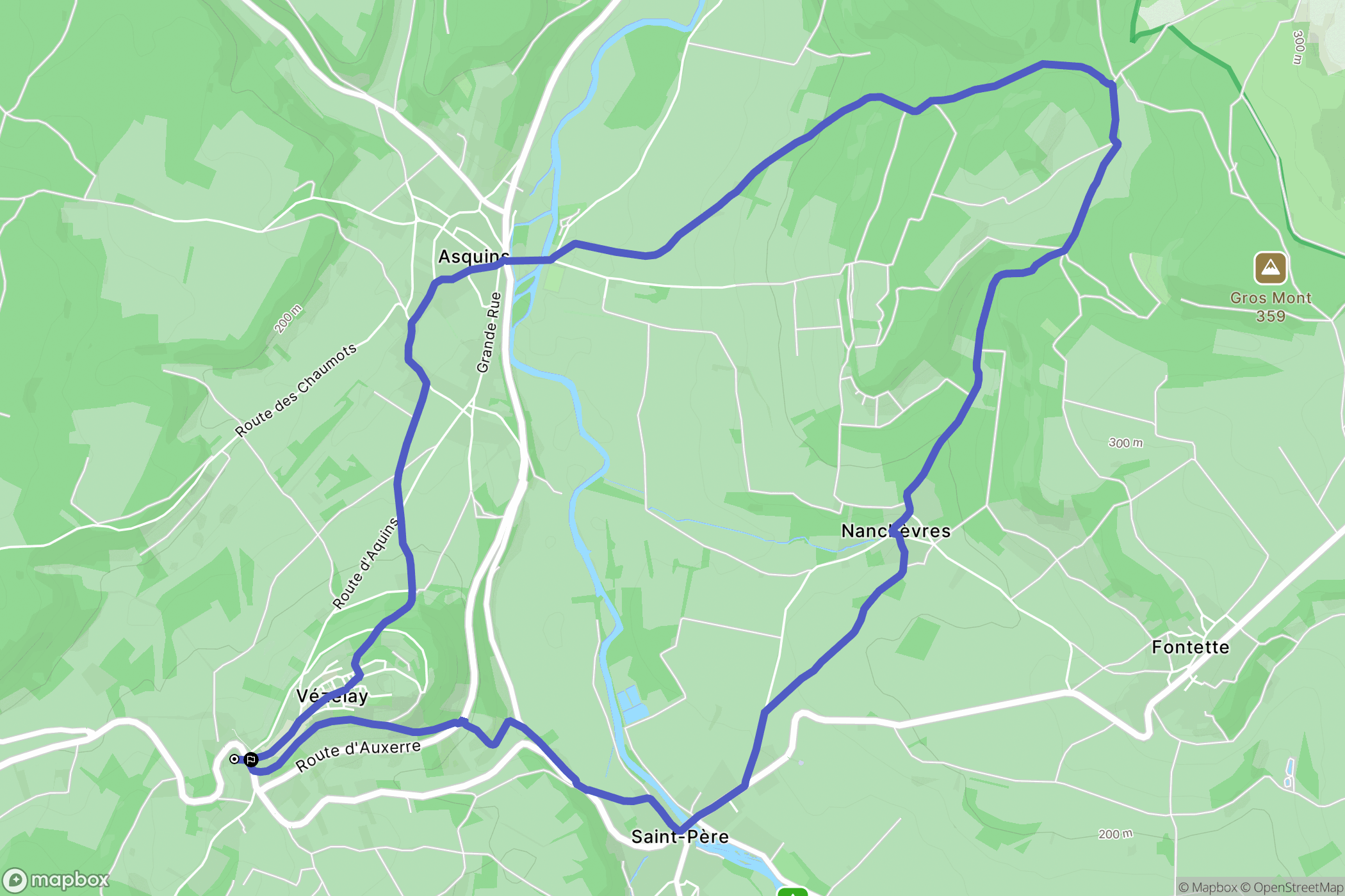 Vézelay : carte du parcours de randonnée - France