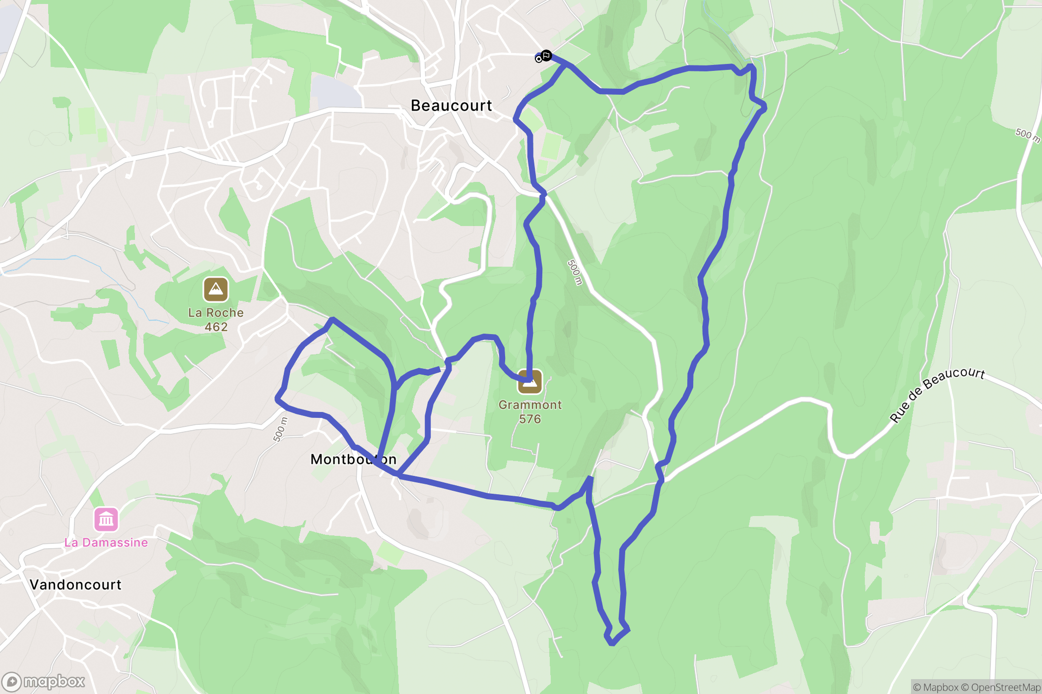 Beaucourt : carte du parcours de randonnée - France
