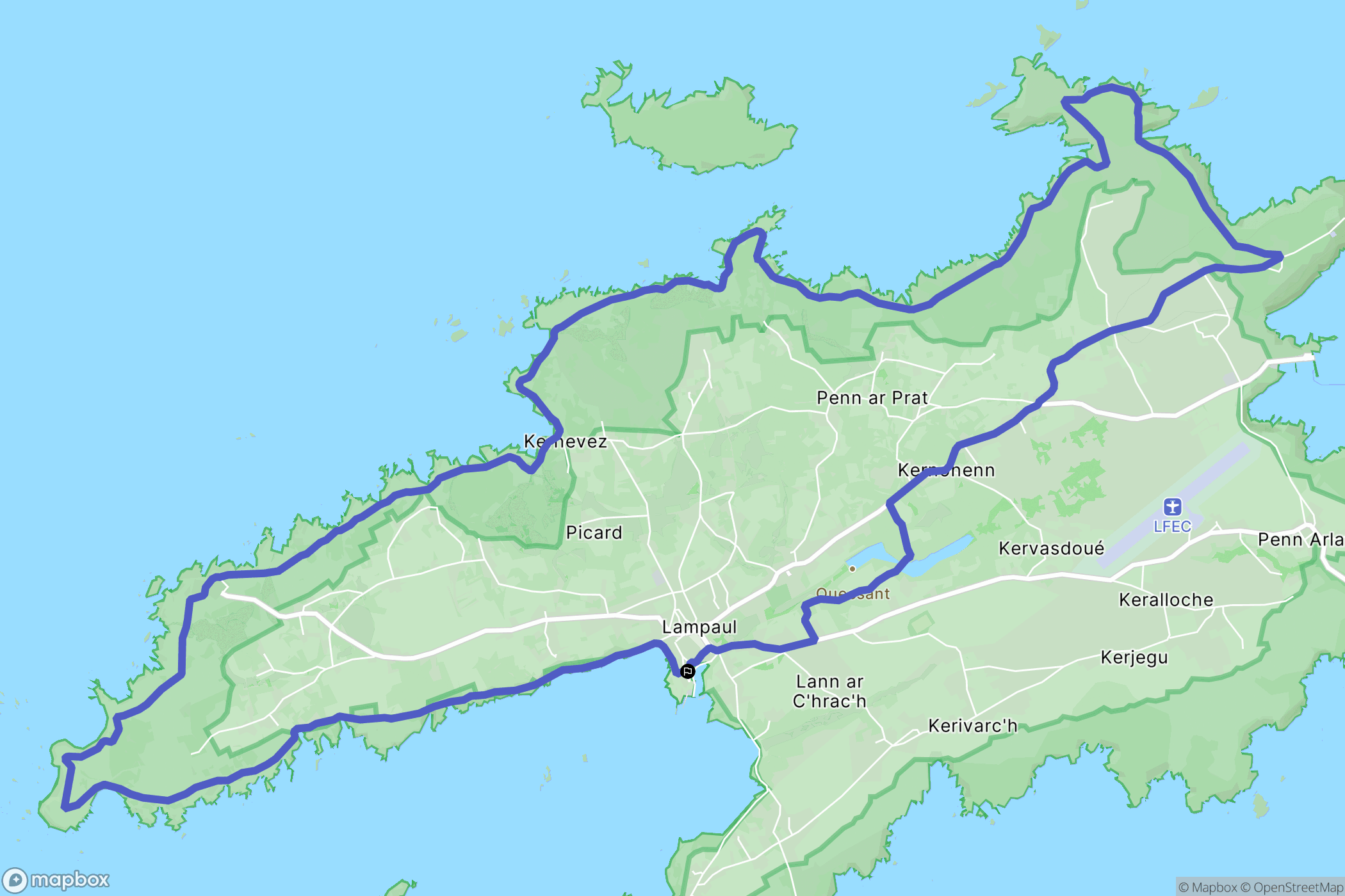 Île d'Ouessant : carte du parcours de randonnée - France