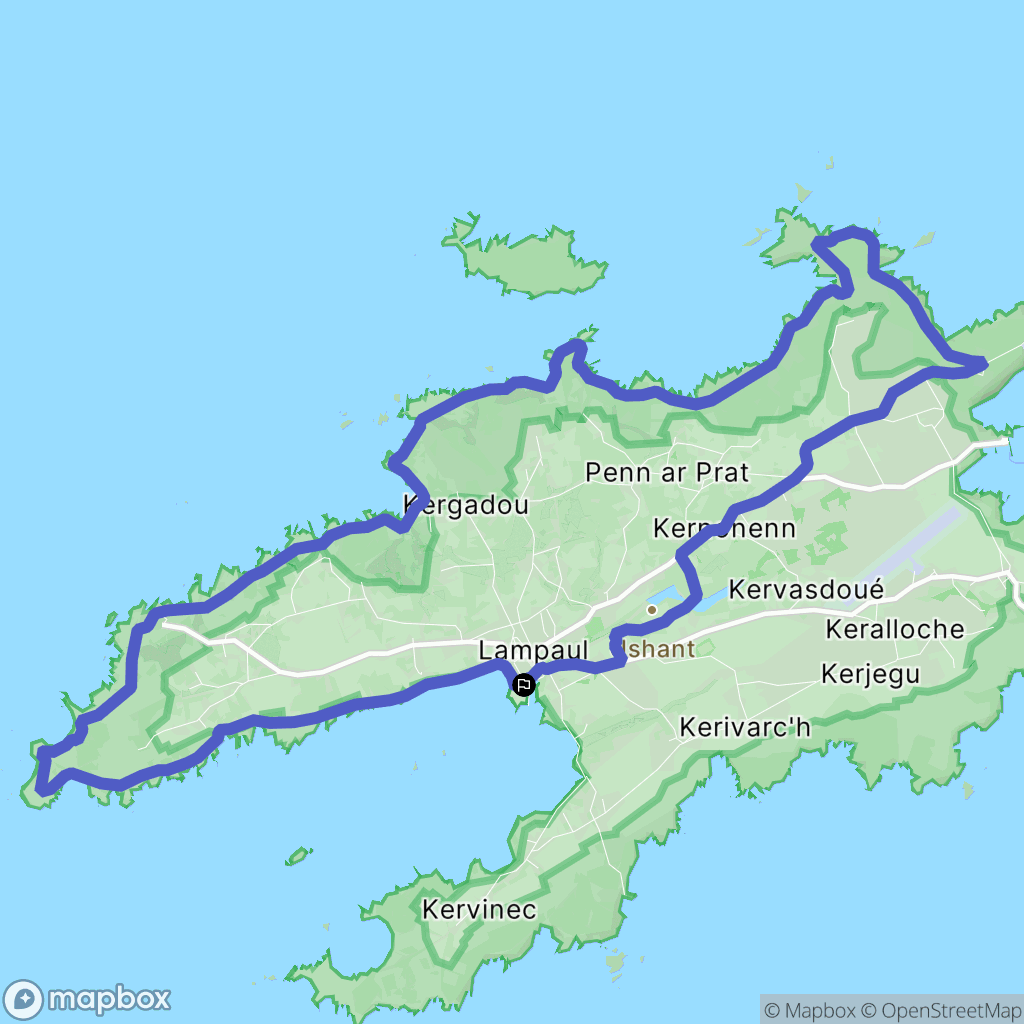 Île d'Ouessant : carte du parcours de randonnée - France