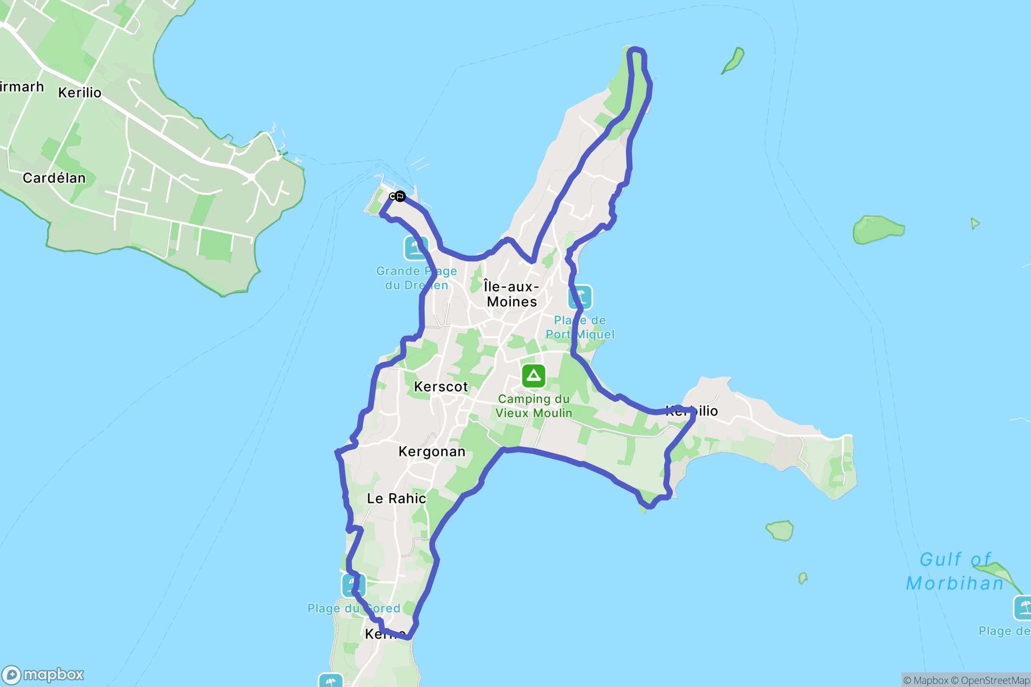 Île-aux-Moines : carte du parcours de randonnée - France