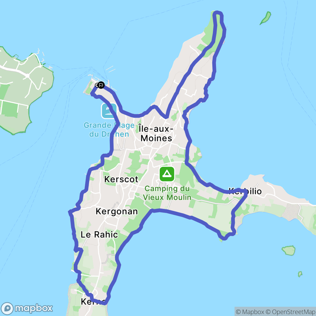 Île-aux-Moines : carte du parcours de randonnée - France
