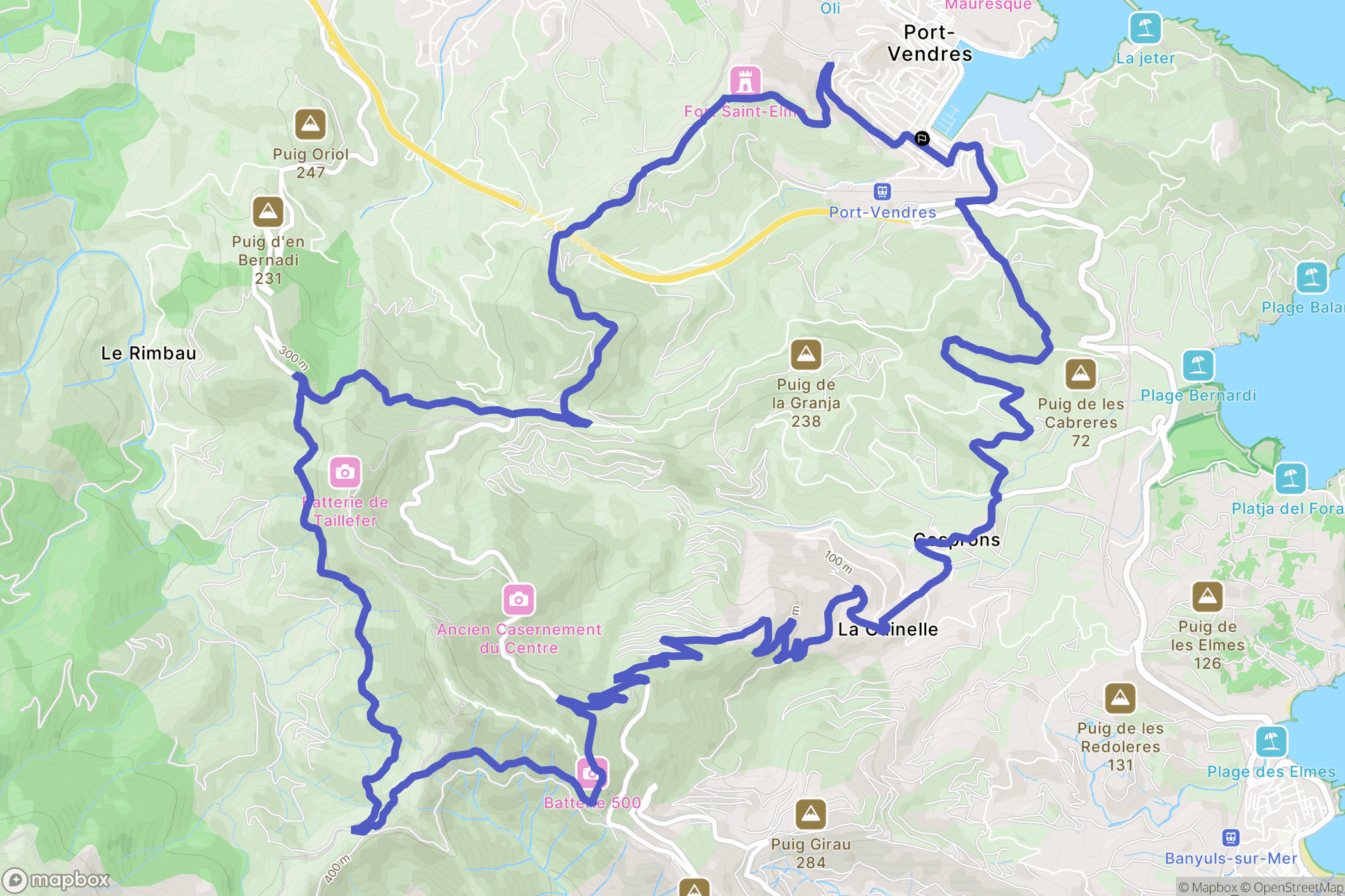 Port-Vendres : carte du parcours de randonnée - France