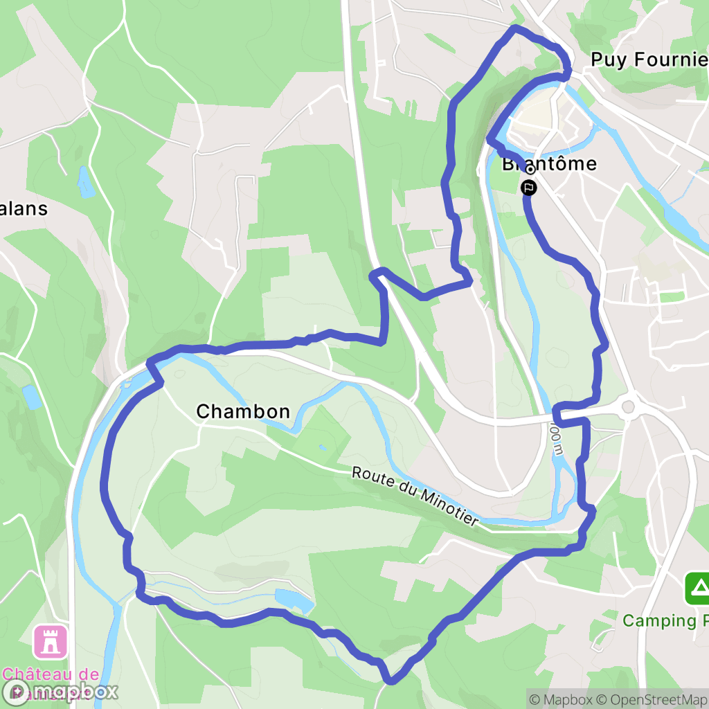 Brantôme en Périgord : carte du parcours de randonnée - France