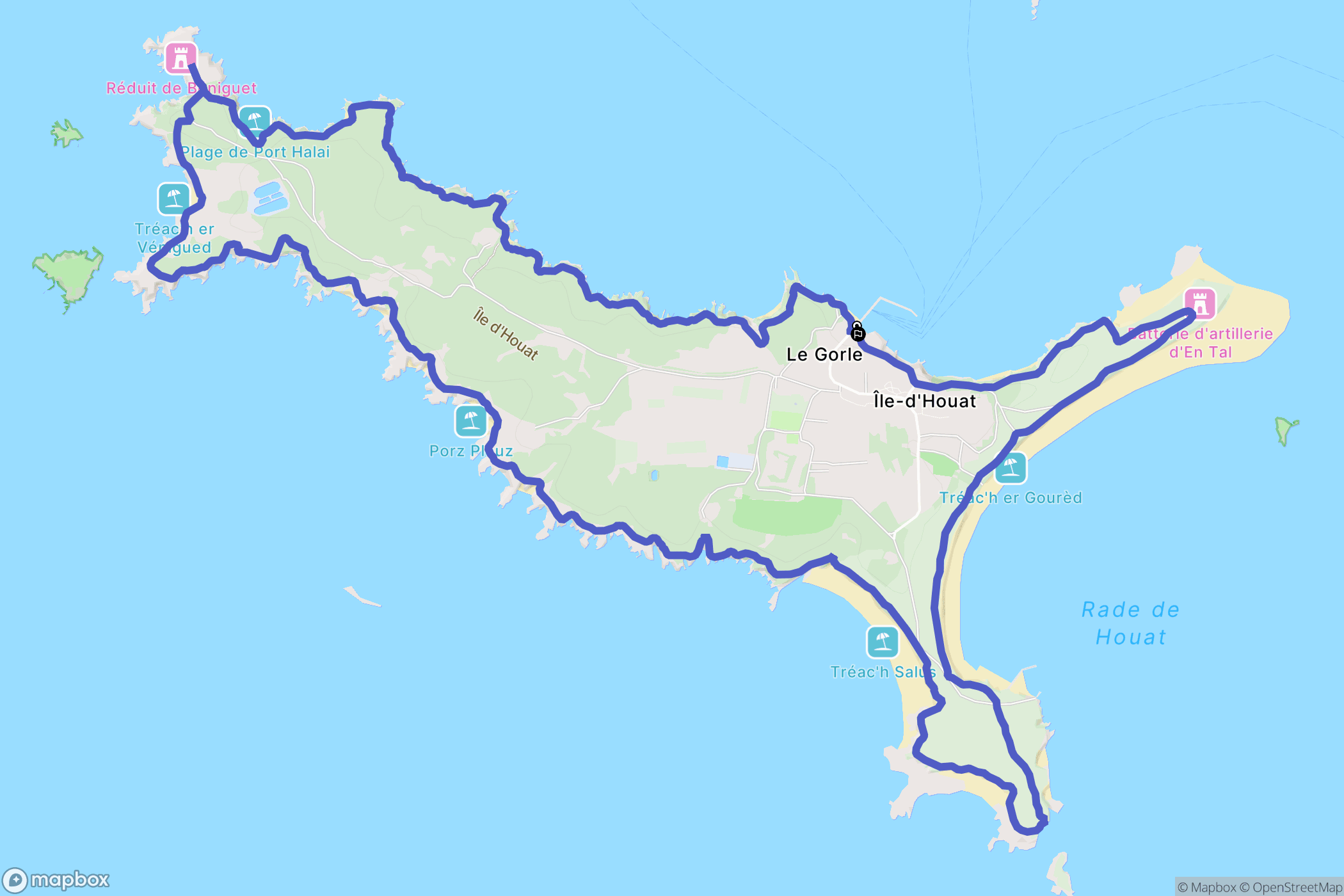 Île de Houat : carte du parcours de randonnée - France